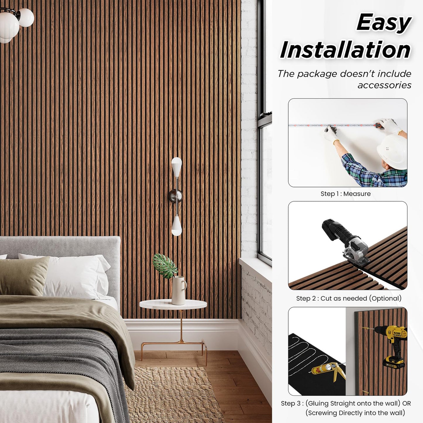 Smartstandard 2 Pack 105.9" x 12.6" Wood Slat Wall Panels, Soundproof Wooden Wall Panels, 3D Fluted Wood Panels for Interior Wall Decor, Classic Brown