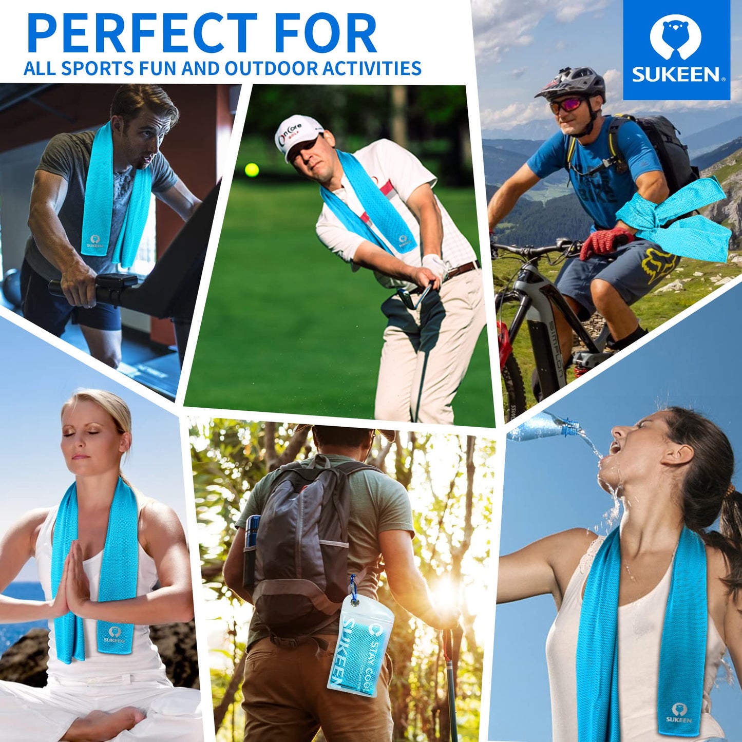 Sukeen Cooling Towels(40"x12") for Neck & Head, Soft Breathable Chilly Towel for Yoga, Golf, Gym, Camping, Running, Workout & More Activities