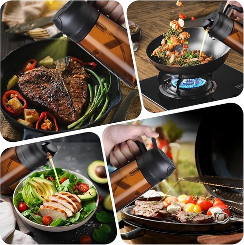 LAKUMIQI Olive Oil Sprayer - 2-in-1 16oz Glass Dispenser & Mister | Non-Aerosol, Leak-Resistant for Cooking & BBQ