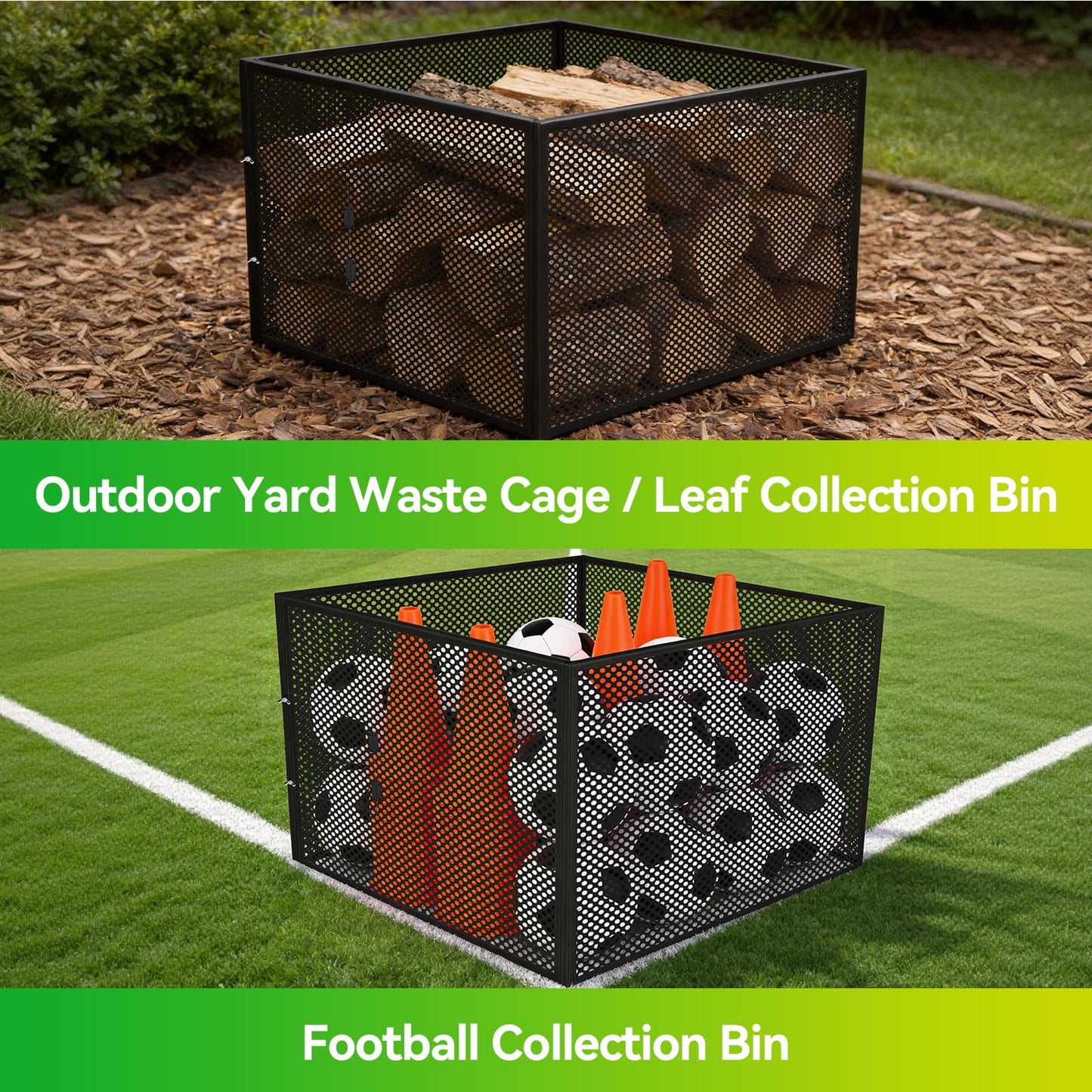 Compost Bin Outdoor with Lid - Large 93/130 Gal Composter 2-in-1 Design, Heavy-Duty Galvanized Steel Perforated Sheet with Rust-Proof Coating, Versatile Outdoor Fence, for Garden, Yard & Kitchen Waste