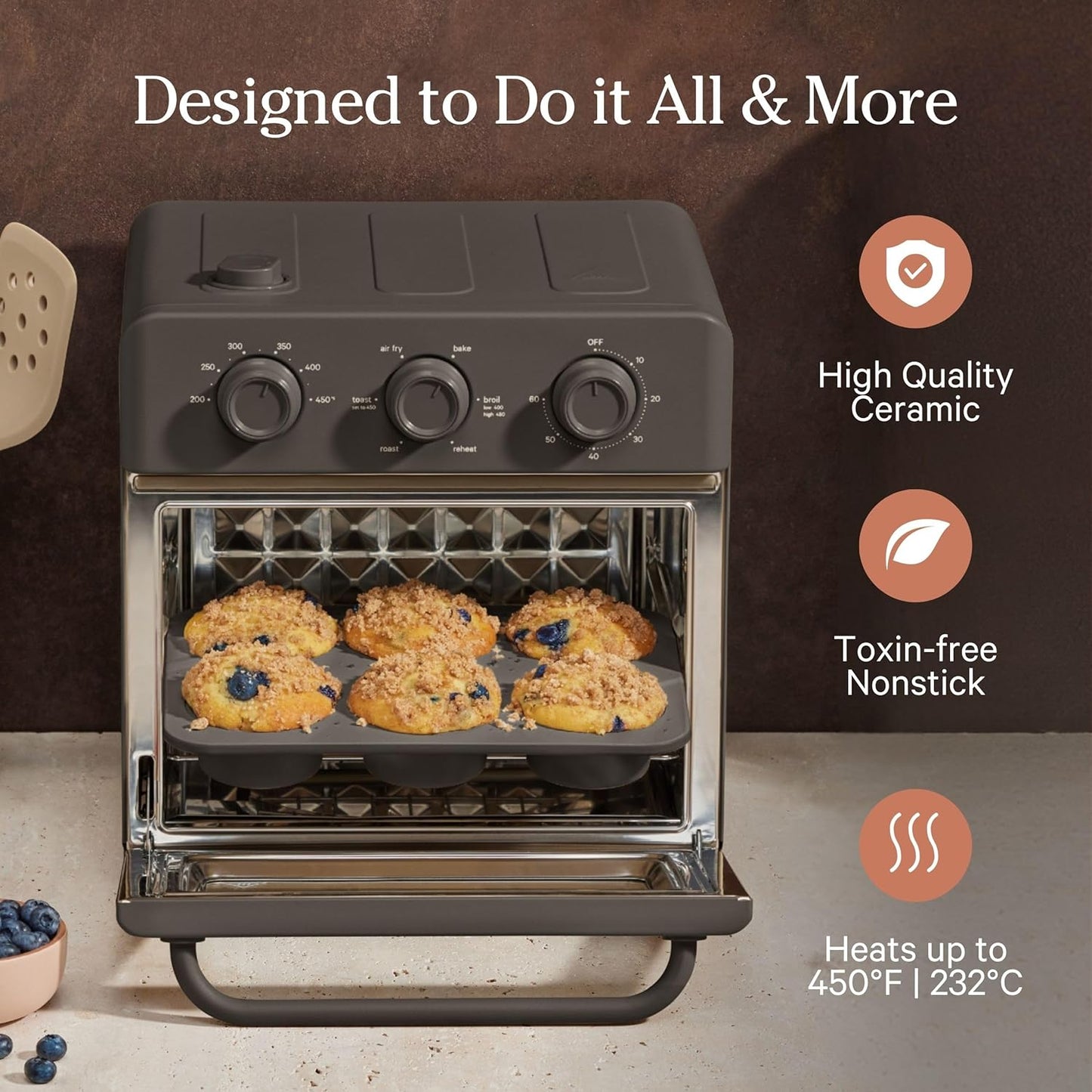 Our Place Wonder Oven - 6-in-1 Air Fryer & Toaster Oven with Steam Infusion | Nonstick Ceramic Bakeware Set (Round, Square & Muffin Pan) | Blue Salt