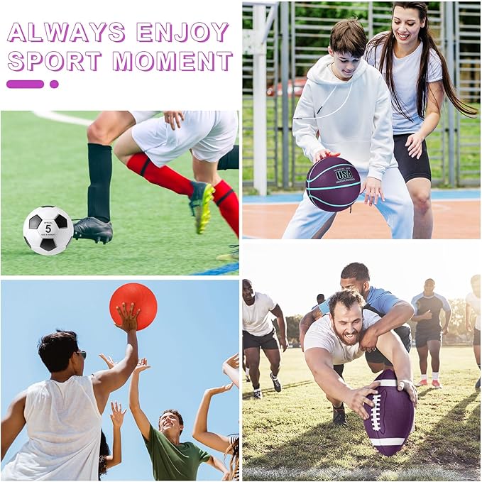 Lenwen 4 Pcs Sports Balls Set, Include Official Size Basketball Soccer Football Playground Ball Pump Equipment Bag for Teen Adult Gift Operation Christmas Ball Gifts