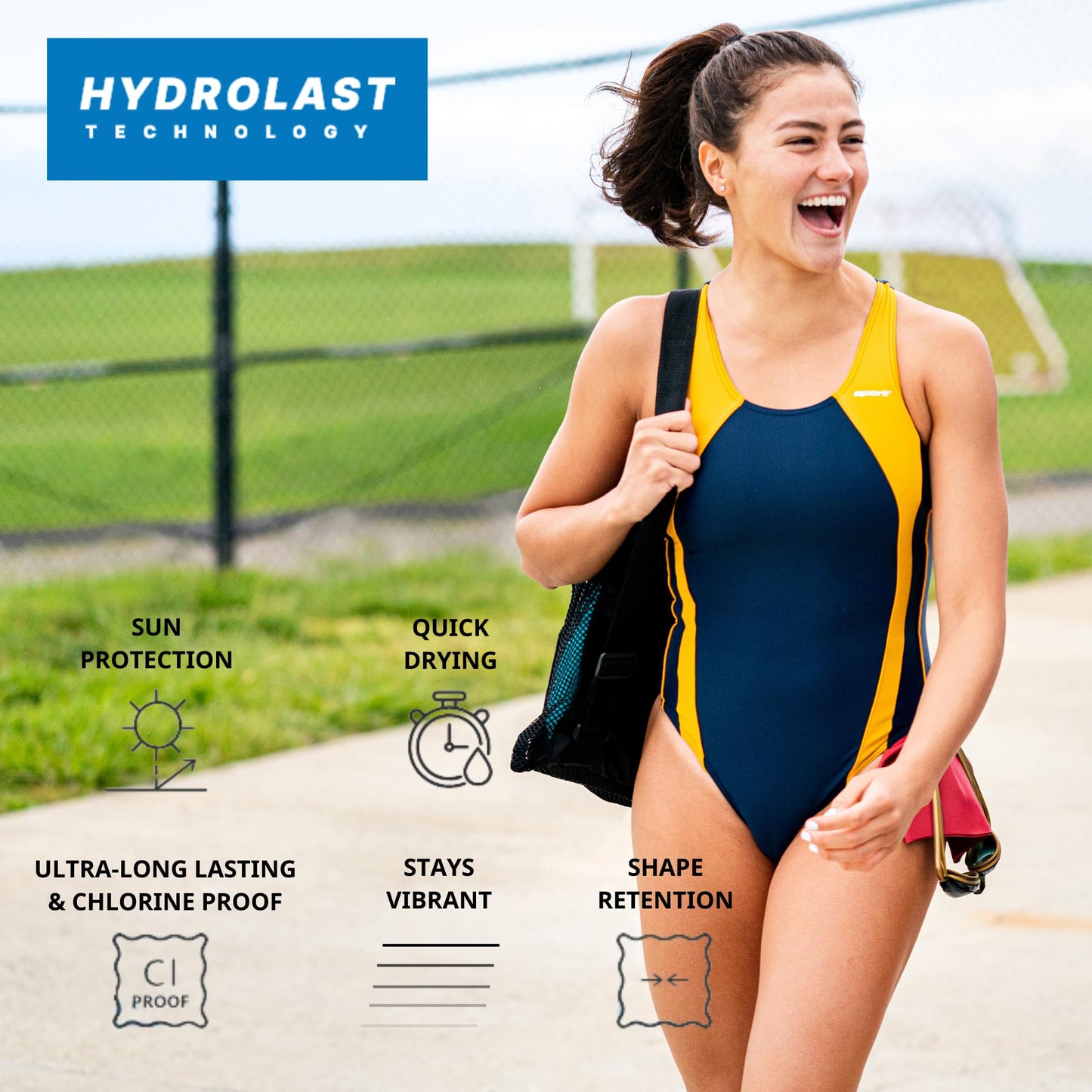 Sporti HydroLast Solid Wide Strap Athletic Swimsuit for Women - Slimming Bathing Suit for Swimmers - Competitive Swimsuit Women - Comfortable and Durable Swimwear - Navy - 38