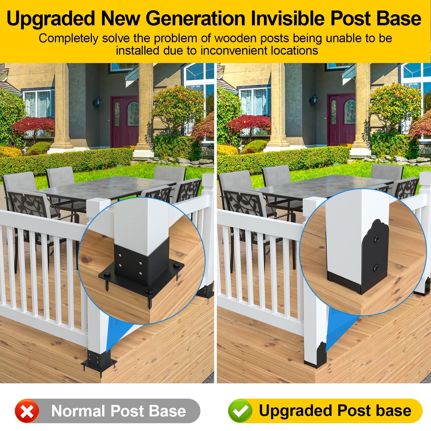4x4 Post Base, 2Pcs Stainless Steel Adjustable Post Anchor Bracket (Internal 3.5 x 3.5), Adjustable Post Base for Pavilion Deck Porch Handrail Railing Support Decorative Anchor Plate