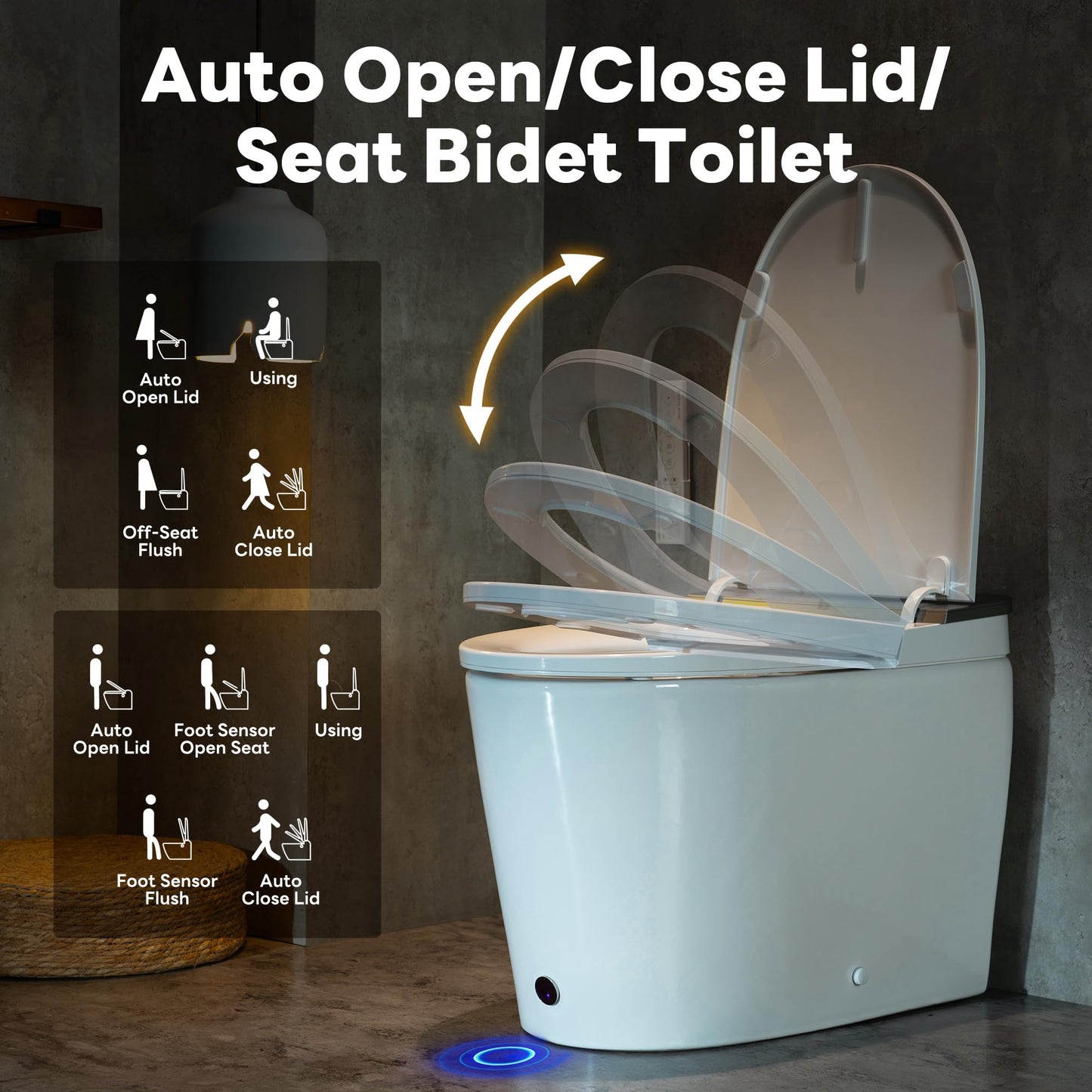 Casta Diva Smart Toilet with Bidet Built in, Auto Open/Close Lid,1000g MaP Flush, Heated Seat & Foam Dispenser, Foot Sensor Auto Flush, Blackout Flush, Bidet Toilet with Tank Built in(CD-K030)