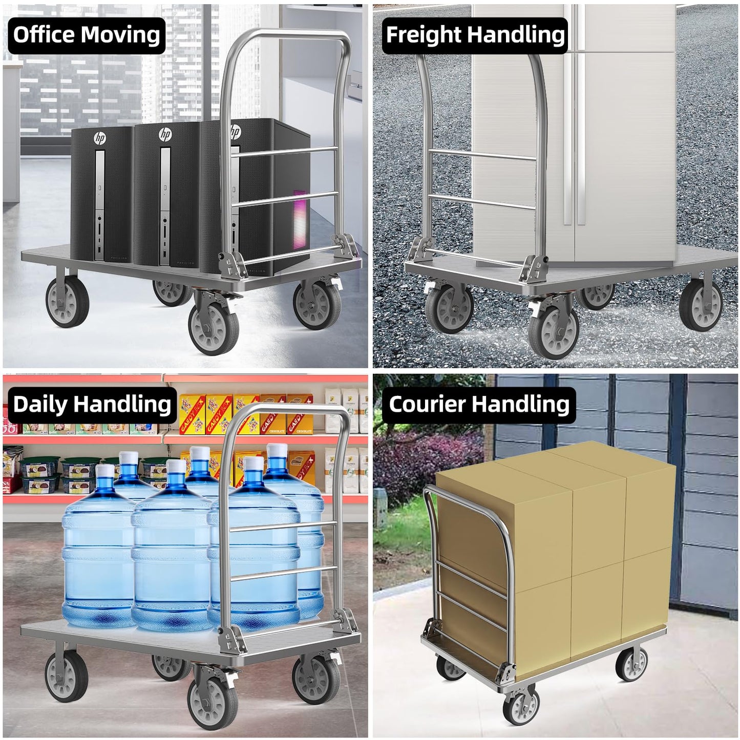 Heavy Duty Platform Truck Cart, Flatbed Cart Folding Hand Trucks, 2200lbs, with 6" Swivel Brake Casters, Foldable for Easy Storage (36" x 24")