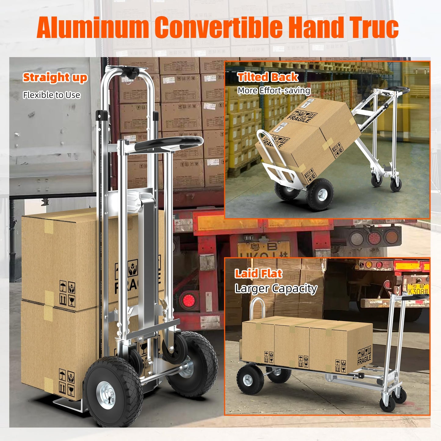 3 in1 Convertible Hand Truck, Folding Aluminum Hand Trucks 880lb Load Appliance Dolly, Heavy Duty Dolly Cart Converts Platform Cart, Portable Cart Luggage,Travel,Moving,Shopping,Office Use (Silver)
