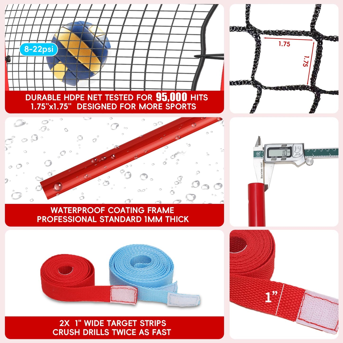 Volleyball Rebounder Net 7x4 Ft, 5-Angle Adjustable Rebounder Net for Practicing Digging, Setting, Spiking, Bounce Back Training Equipment with 2 Target Stripes & Portable Travel Bag for Storage