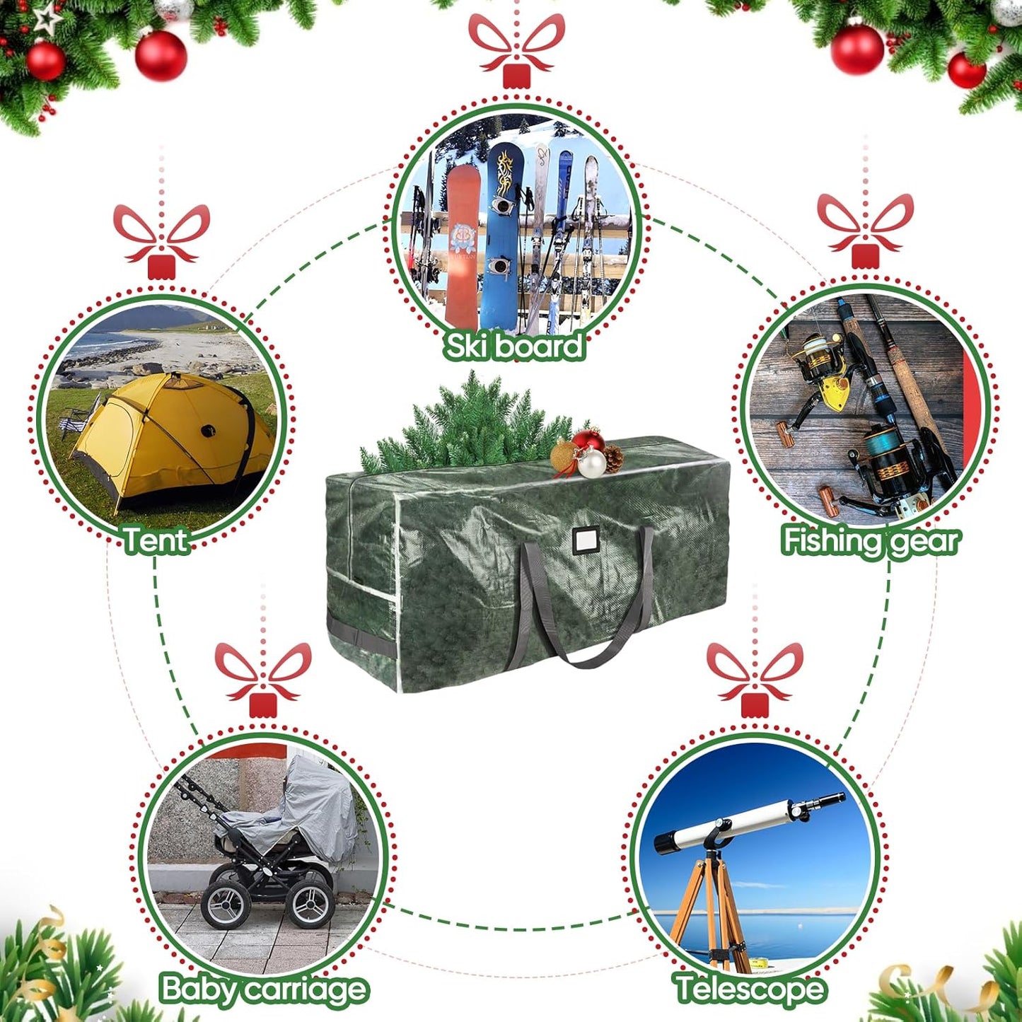 BALEINE Christmas Tree Storage Bag - Heavy Duty Extra Large with Reinforced Handles & Dual Zippers | 7.5 ft Transparent