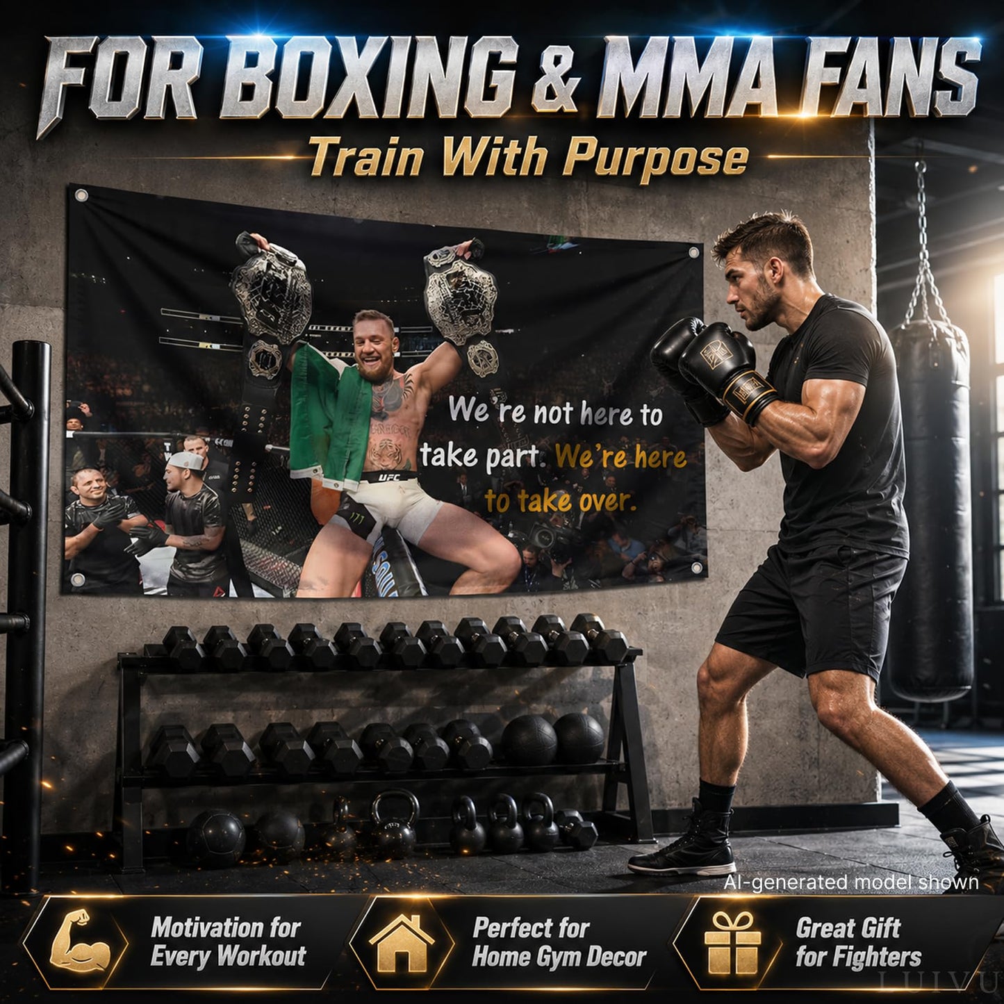 3x5 Ft Conor Boxing Polyester Flag - Inspirational Office Gym Wall Decor Single Sided Flag with 4 Brass Grommets - McGregor Gym Motivational Poster - Were Not Here To Take Part Were Here To Take Over