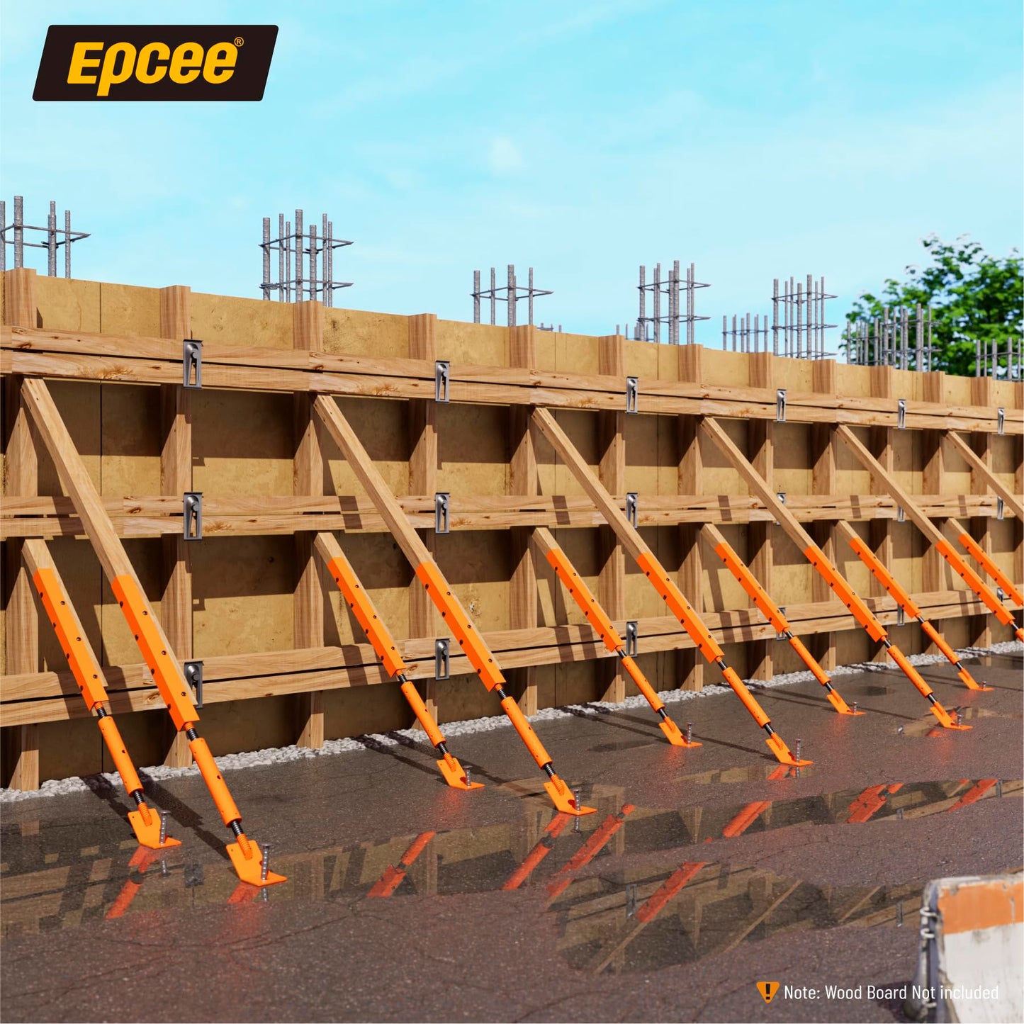 EPCEE Adjustable Wall Brace Concrete Turnbuckle Form Aligner 33.2"-40" Length Heavy-Duty Steel Formwork Support Anti-Loosening Brace for Walls/Columns/Beams (8, Safety Orange, 33.2"-40")