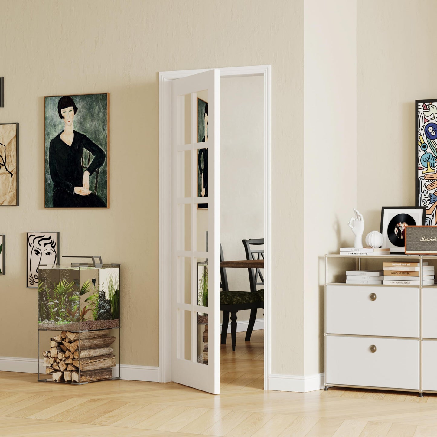 SOLRIG 24" x 80" French Interior Doors, 10 Lite Mirror Glass Laundry & Bedroom Door, Single Pre-Finished Slab Door, Solid MDF Core Wood, White Primed (Hinges Not Included)