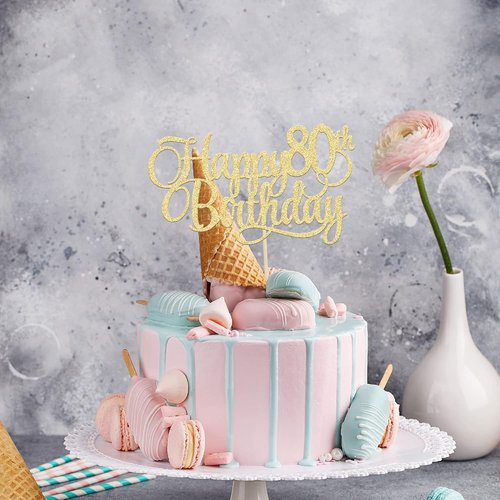 Happy 80th Birthday Cake Topper - Gold Glitter Number 80 for Elegant Celebration Decor