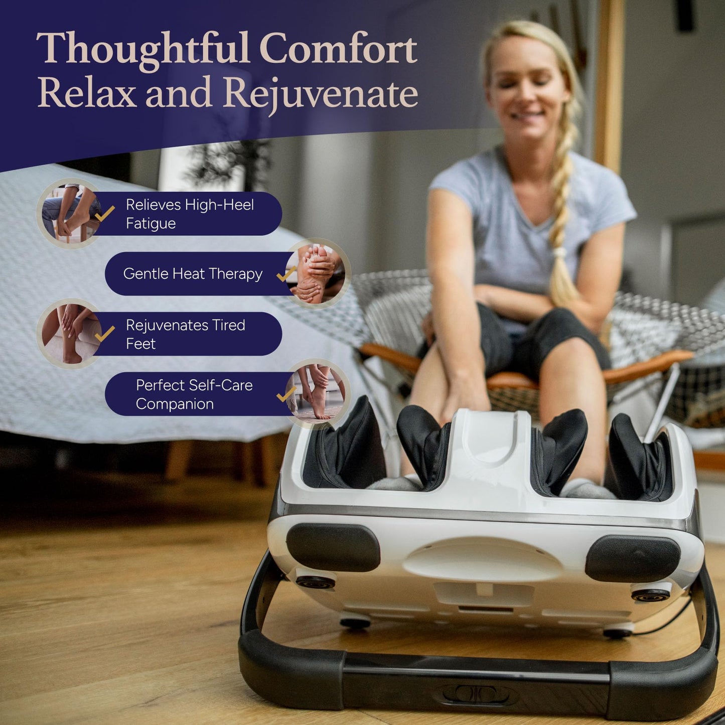 Cloud Massage Shiatsu Foot Massager with Heat - Deep Kneading & Compression, Adjustable Intensity, Multi-Mode Leg and Foot Massager with Remote Control, Anti-Slip Base - Standard Size, White