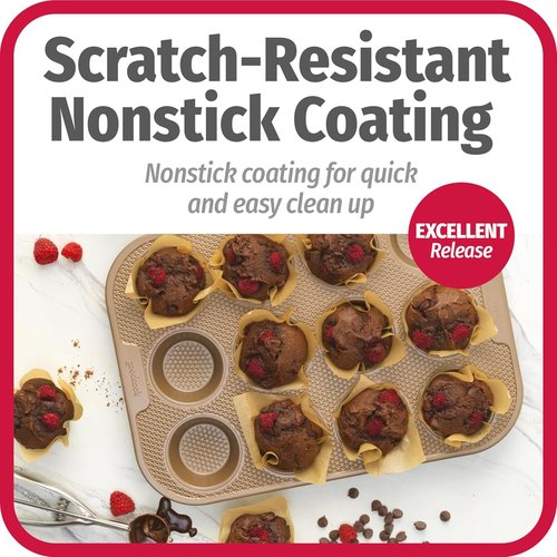 GoodCook BestBake Nonstick Muffin Pan - Textured Carbon Steel, 12-Cup, Bronze Finish