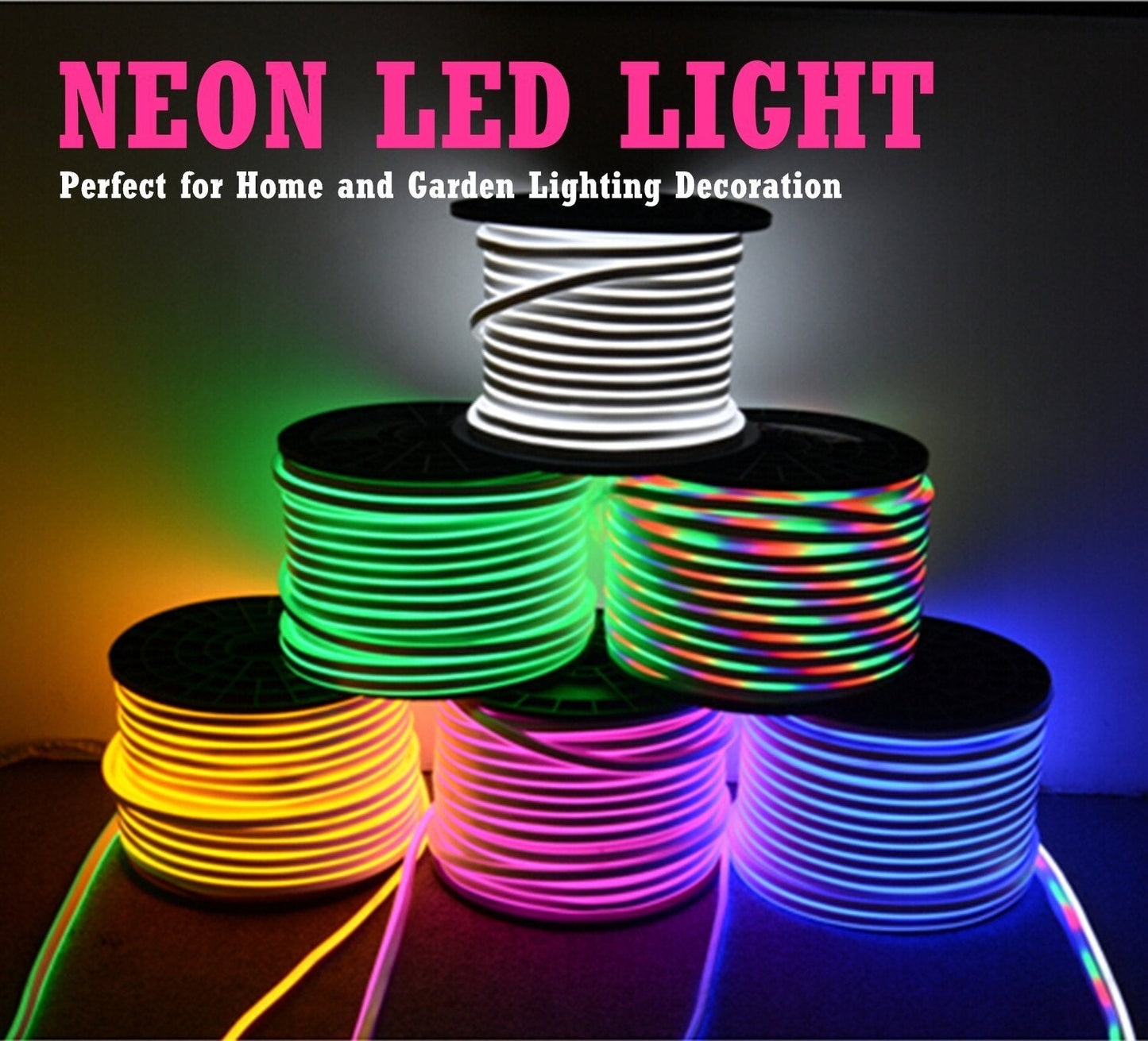 KERTME Neon LED Light Strip, Waterproof, Dimmable, RGB Colors, 131.2ft, Model Neon LED-RGB-40M