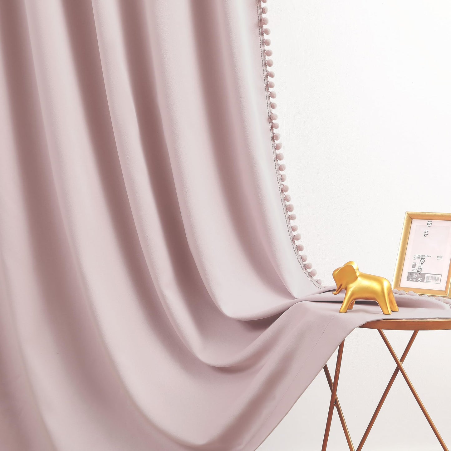 Jubilantex Pom Pom Pink Blackout Curtains 84 inches Long 2 Panels Triple Weave Window Treatments for Girls Bedroom and Living Room,52" x 84",Grommet
