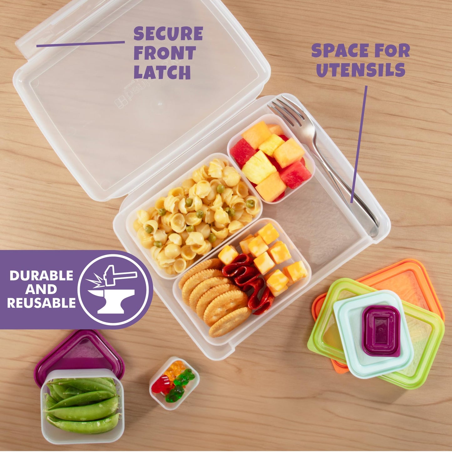 Bentology Bento Lunch Box Set w 5 Leakproof Made-to-Size Snack Containers & Built-In Utensil Holder- Meal Prep Made Easy w Reusable, Kid's Back to School or Office- Durable, BPA Free, Dishwasher Safe