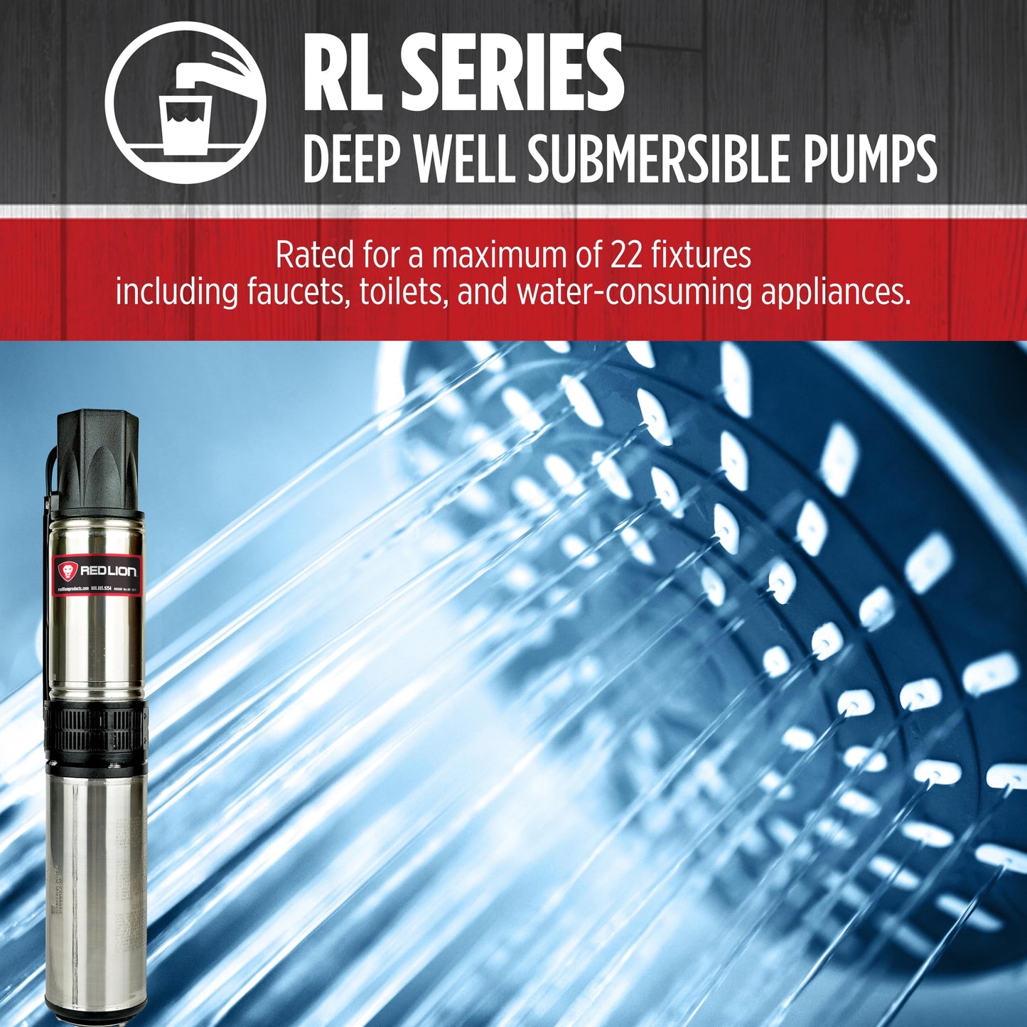 Red Lion RL22G10-3W2V 4-inch Submersible Deep Well Pump with Control Box, 1 HP, 22 GPM, 3-Wire, 230-Volt, Steel, 14942409