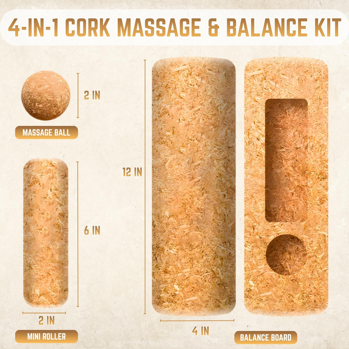 Cork Balance Board 4-in-1 Foot & Ankle Strengthener Kit with Toe Resistance Bands, Massage Ball & Balance Roller, Natural Cork Trainer for Foot Exercise, Mobility, Physical Therapy & Sports Training [Small Family Business]