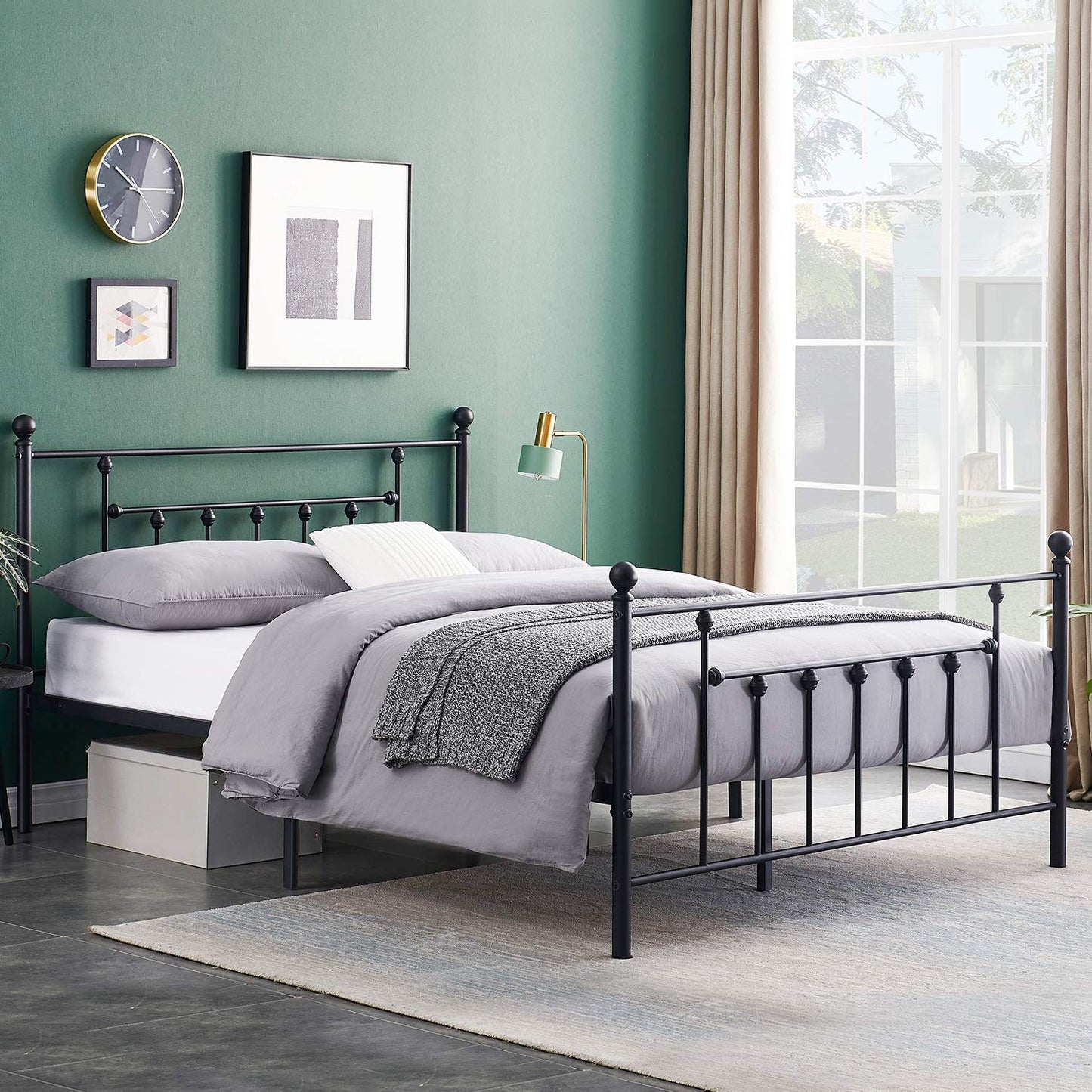 VECELO DIY Pegbroad Bed Frame with Underbed Storage, Noise-Free and Easy Assembly Design, Non-Slip Mattress Foundation, Strong Metal Slats,King,Black