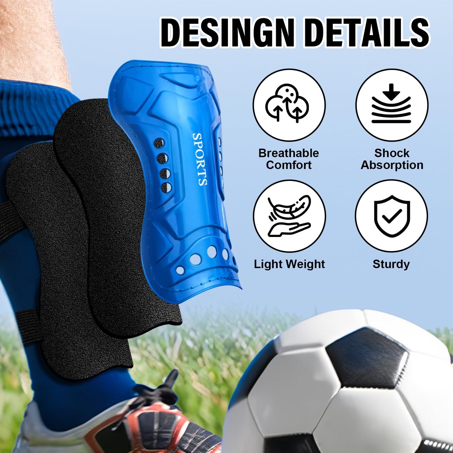 Shin Guards Soccer Kids - 2 Pairs Shin Guards for Youth and Adults, Shin Pads Protective Equipment for Football Games, Kids Shin Guard Sleeves for Boys, Gils, Toddler, Child (Medium)
