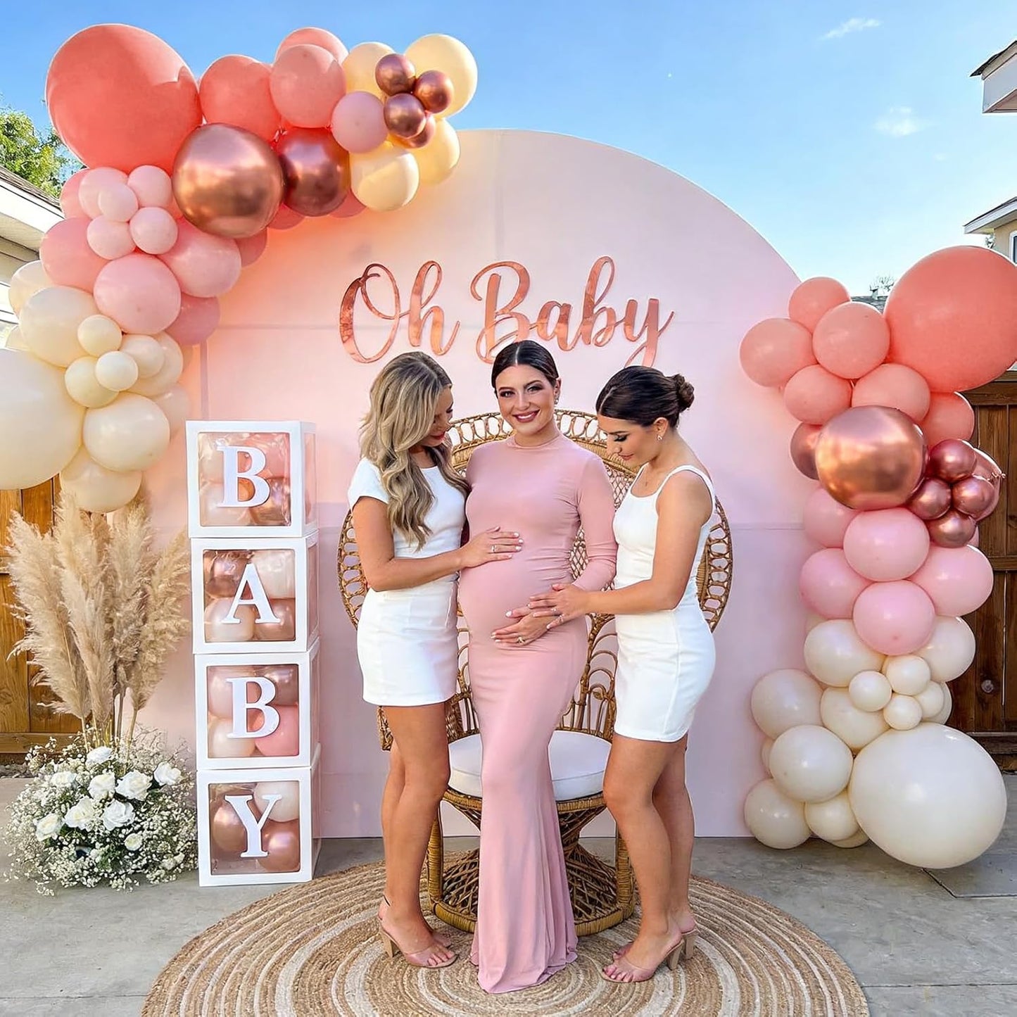 Winrayk Rose Gold Balloons - Floral Baby Shower Decorations Kit | Pink Balloon Arch & Letter Boxes