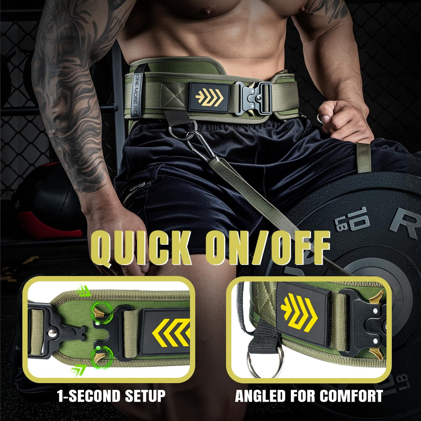 MANUEKLEAR 2-in-1 Weightlifting Belt & Dip Belt with 36.7 IN Rope, Double-Layer Weight Lifting Belts, Powerlifting Gym Weighted Belt for Pull Up Squat (Olive Drab, L(34-37in))