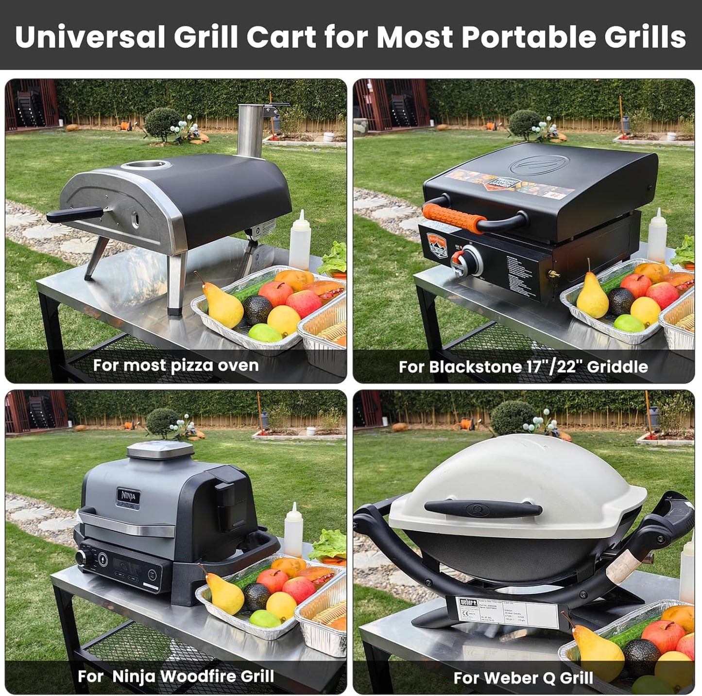 Hisencn Pizza Oven Table Cart for Ninja Woodfire, Blackstone, Cuisinart Pizza Oven, Outdoor Grill Cart, Stainless Steel Portable Grill Tables Grill Stand, Modular Table, Food Prep Carts with Hooks