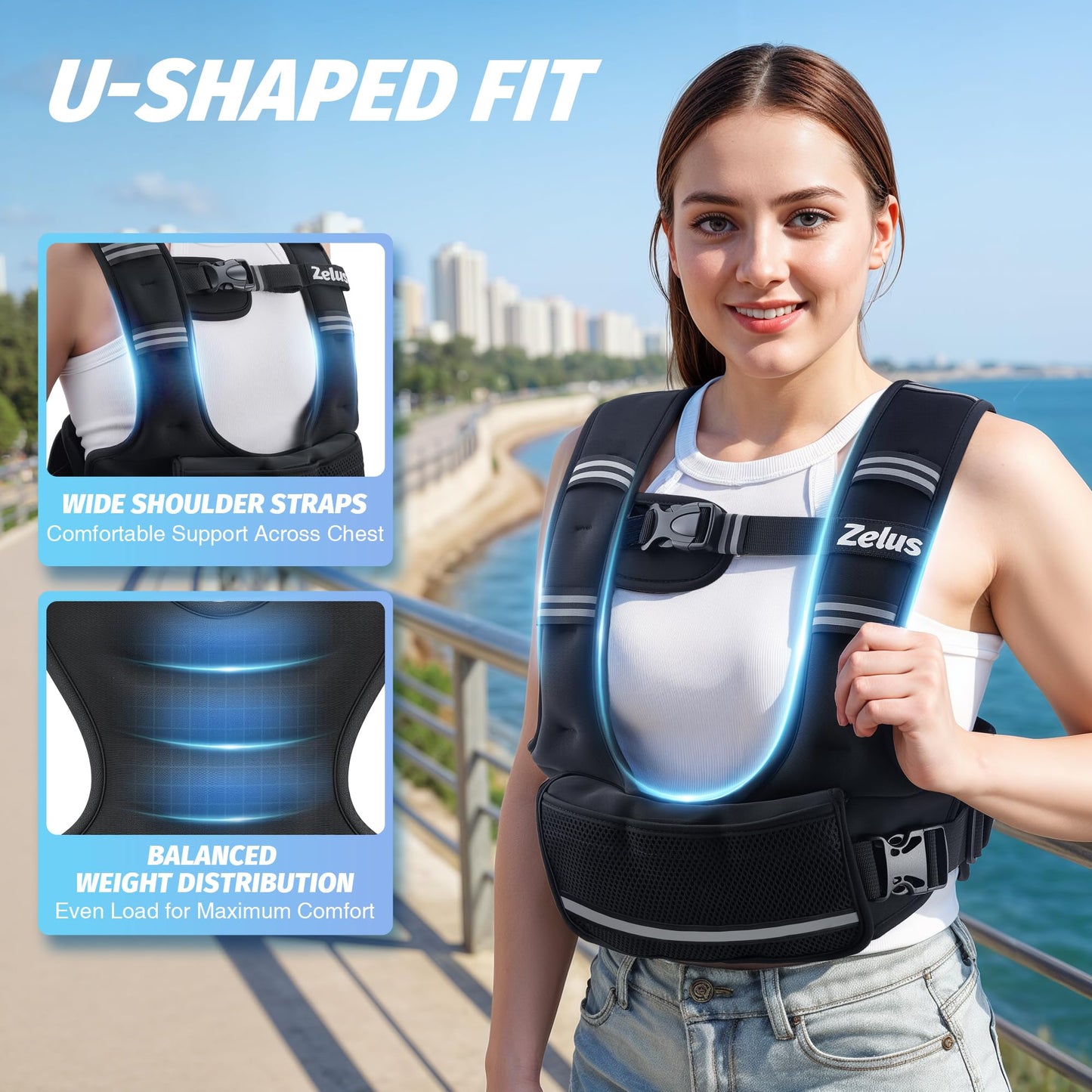 ZELUS Adjustable Weighted Vest for Women, Curve-Fit Ergonomic Workout Vest with 6 Removable Iron Sand Bags for Walking, Cardio & Strength Training, Available in 4–10 lb, 11–20 lb & 20–32 lb Options