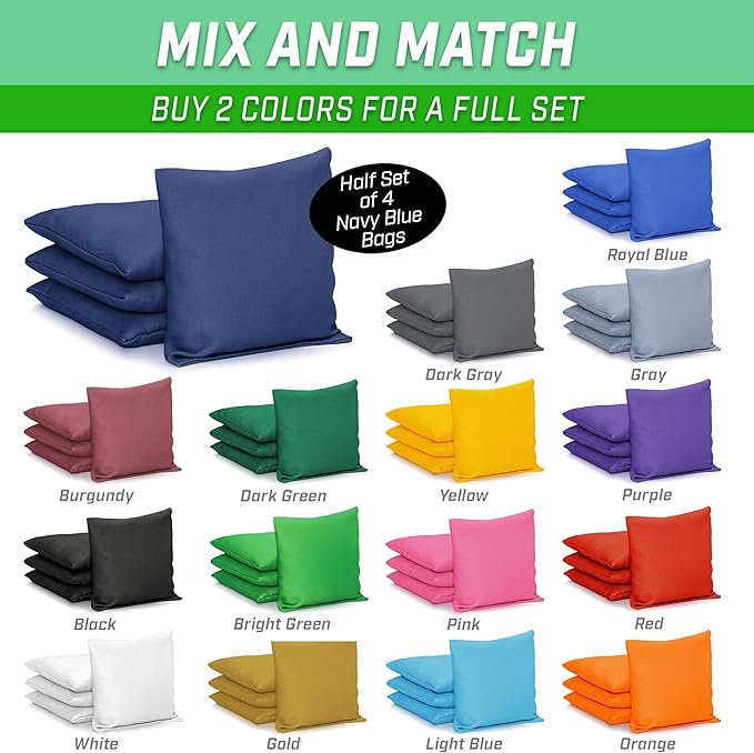 GoSports Classic Cornhole Bean Bags Set of 4-16 Colors Available - Regulation All Weather, Mix and Match