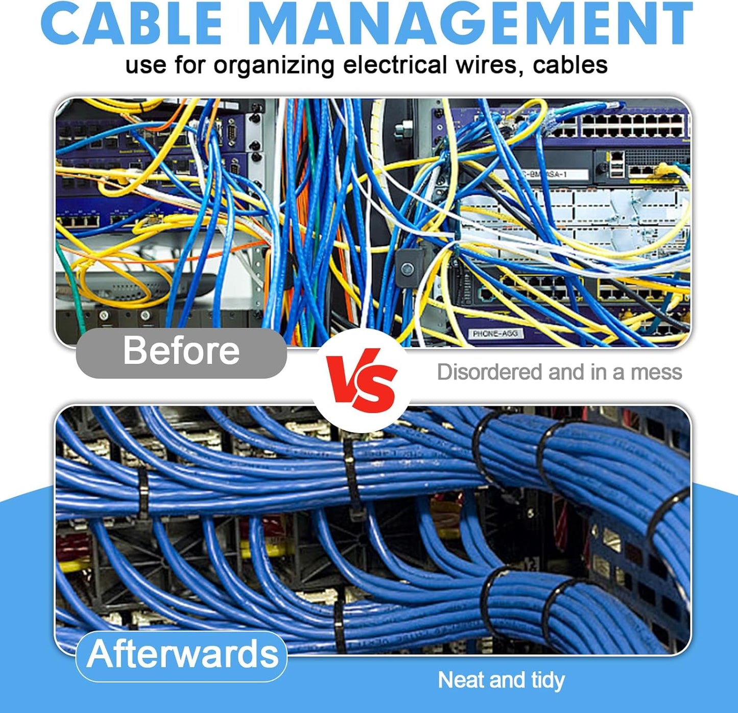 400 Pack (8+12+14+18Inch) 100lb Zip Ties Assorted Sizes, RAZCC Black Cable Ties, Self-Locking Plastic Wire Ties