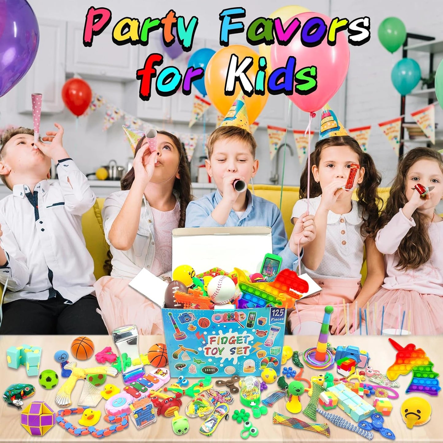 Skiennix Fidget Toys Assortment - 125 Pack for Kids 4-12 | Stress Relief & Party Favors