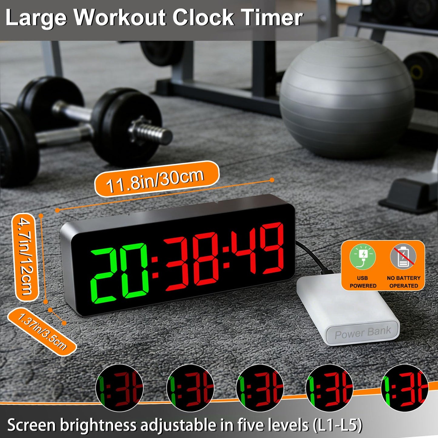 QINYUNE Gym Clock Timer for Tabata/FGB/EMOM,Interval Workout with Large LED Display,Digital Wall Clock with Seconds | Fitness Timer with Remote Control for Classroom Home Garage Office