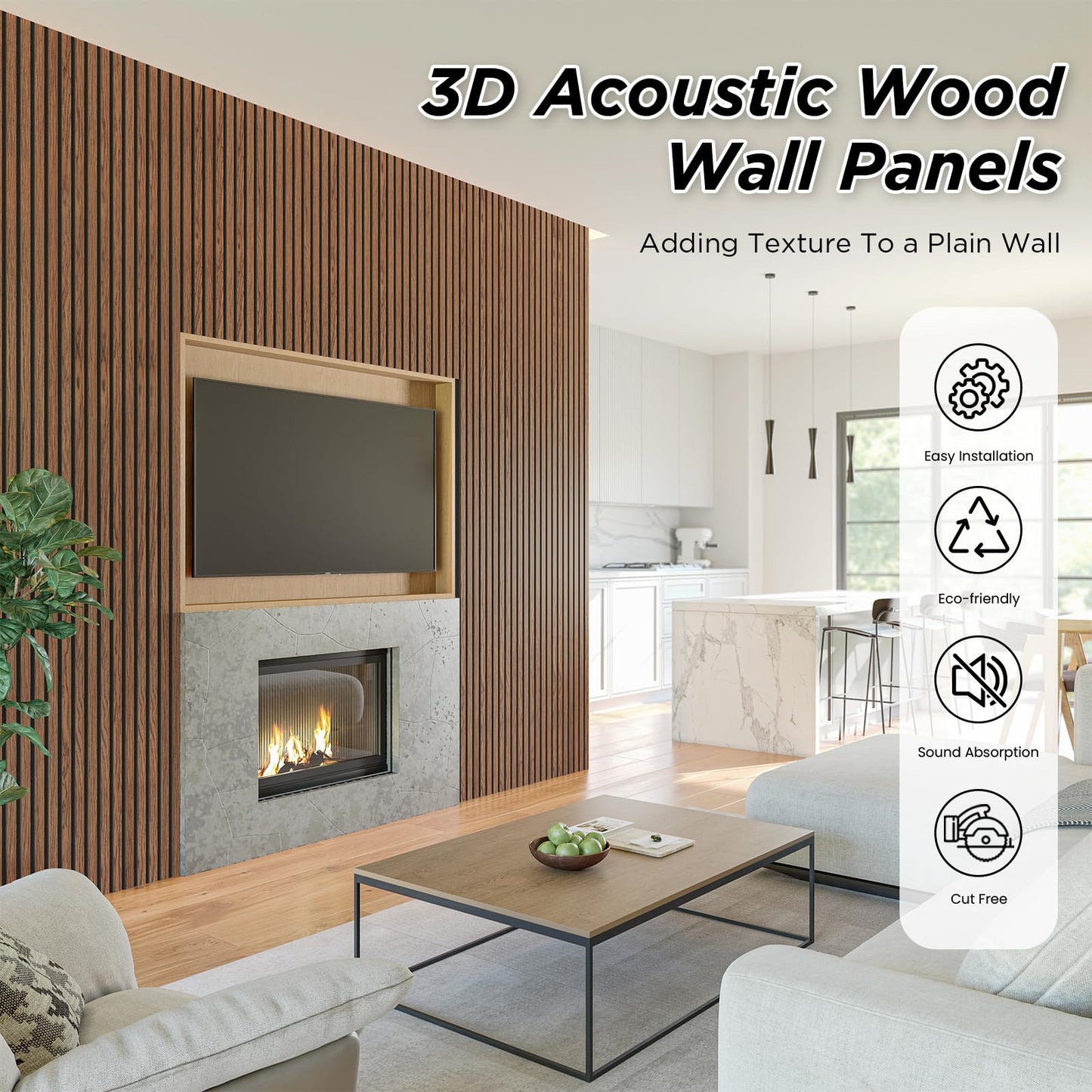 Smartstandard 2 Pack 105.9" x 12.6" Wood Slat Wall Panels, Soundproof Wooden Wall Panels, 3D Fluted Wood Panels for Interior Wall Decor, Classic Brown