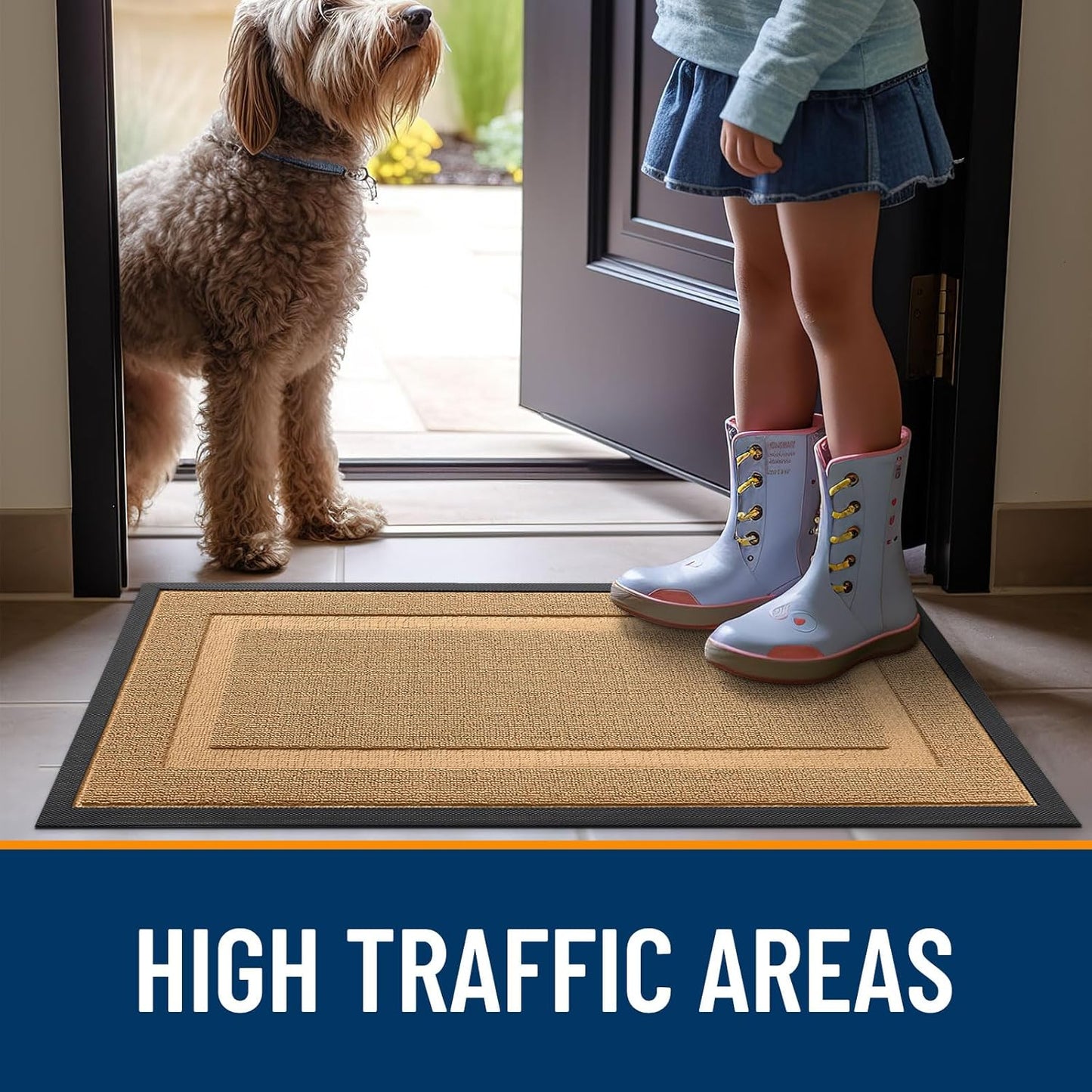 OLANLY Waterproof Front Door Mat - All-Weather Indoor/Outdoor Doormat, Easy Clean, 29.5x17, Butter Yellow