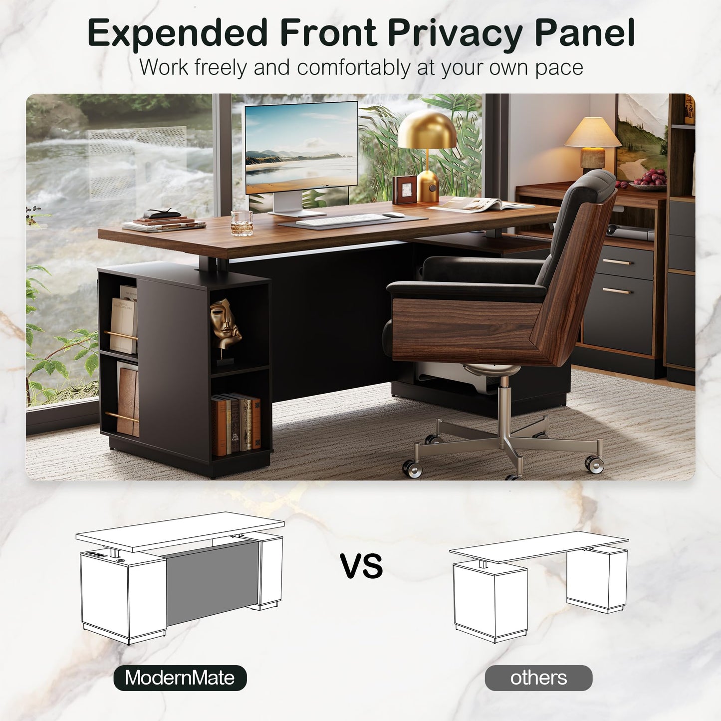 ModernMate 71" Standing Desk with File Cabinet, AC/USB, 1.18" Desktop, L Shaped Height Adjustable Desk, Electric Furniture Set with Multiple Functions for Home and Office, Black Walnut