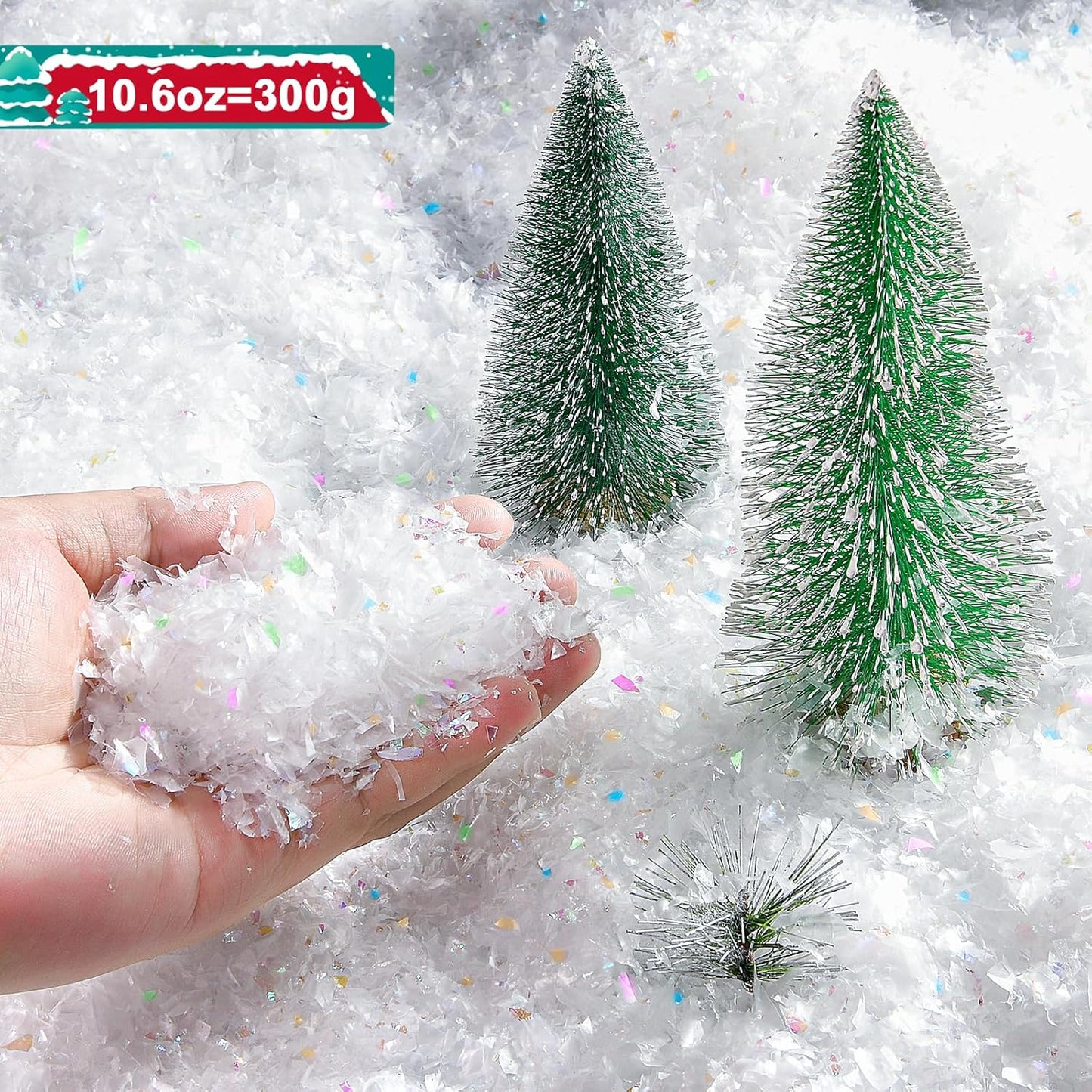 Skiennix Fake Snow Decor - Glittery Artificial Snow for Craft Making & Holiday Decorations | 10.6 Ounce