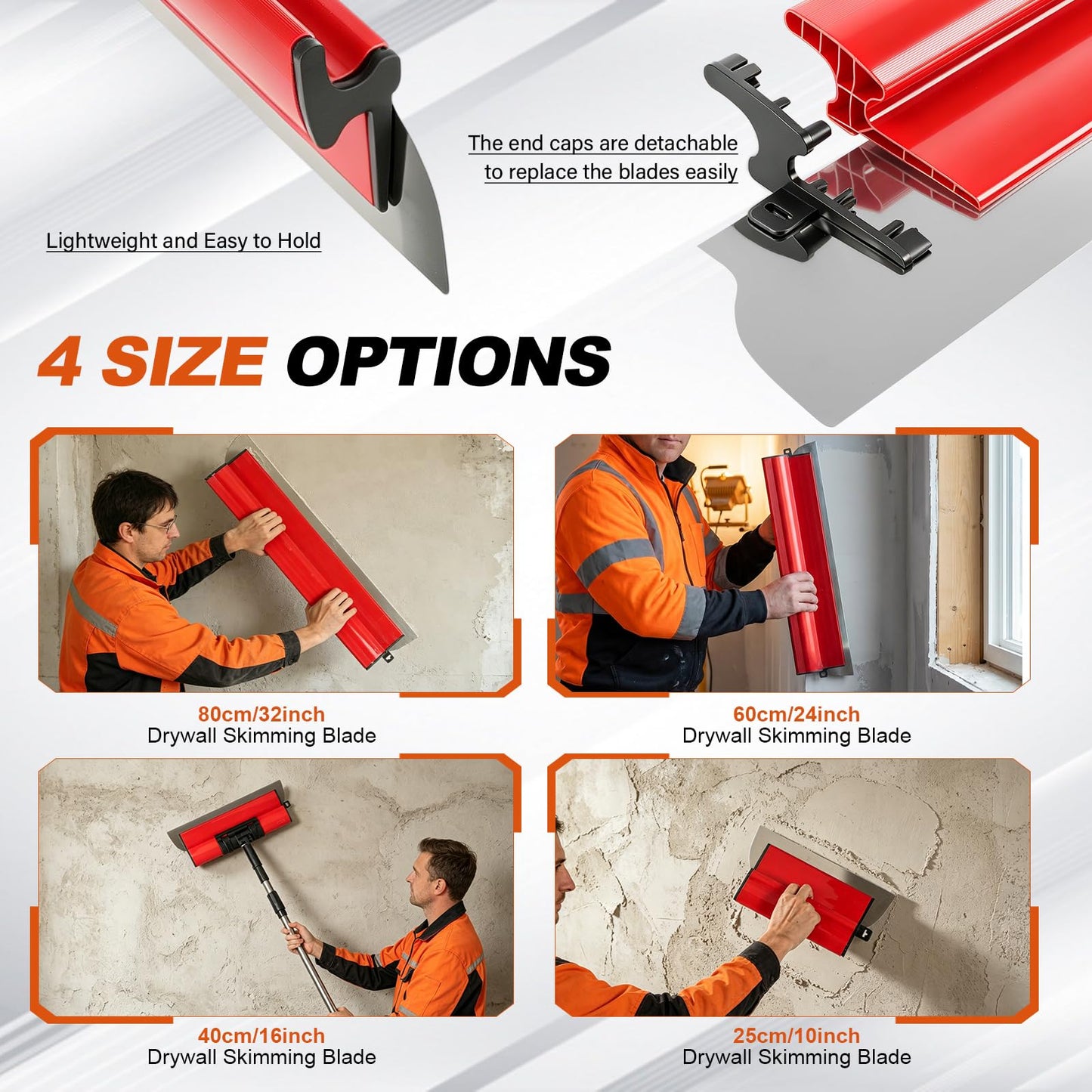 Drywall Skimming Blade Set with 32" - 51" Extension Handle 9inch Compound Rollers 10in/16in/24in/32in Stainless Steel Skimming Blades for Wall Surface Smoothing Drywall Plaster Wallboard