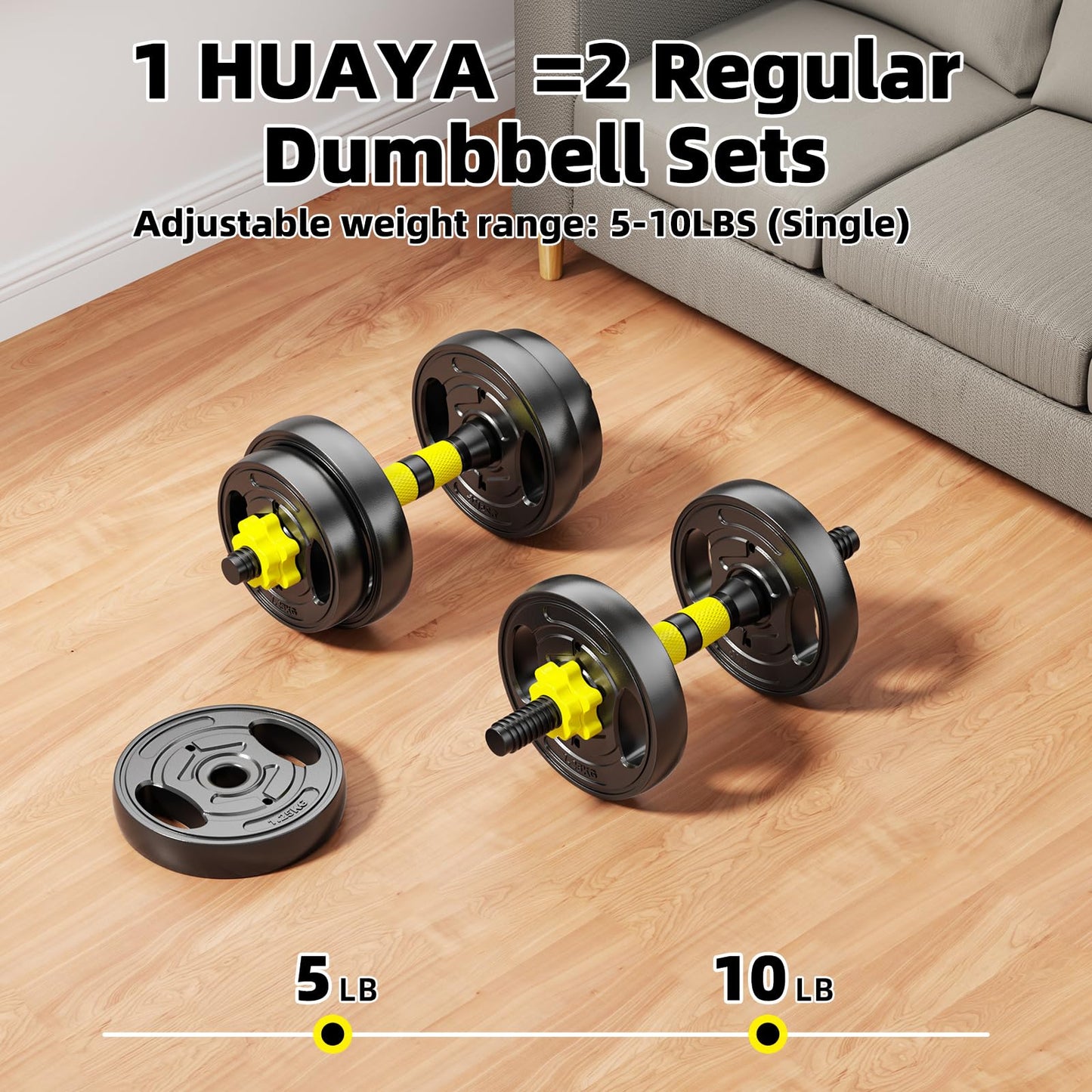 HUAYA Adjustable Dumbbell Set, 10-90lbs Free Weights with Connector – 4 in 1 Dumbbells, Barbell, Kettlebell & Push Up Stand, Adjustable Weights Set for Home Gym Fitness Equipment for Men & Women (Orange 20lbs (10lbs*2))