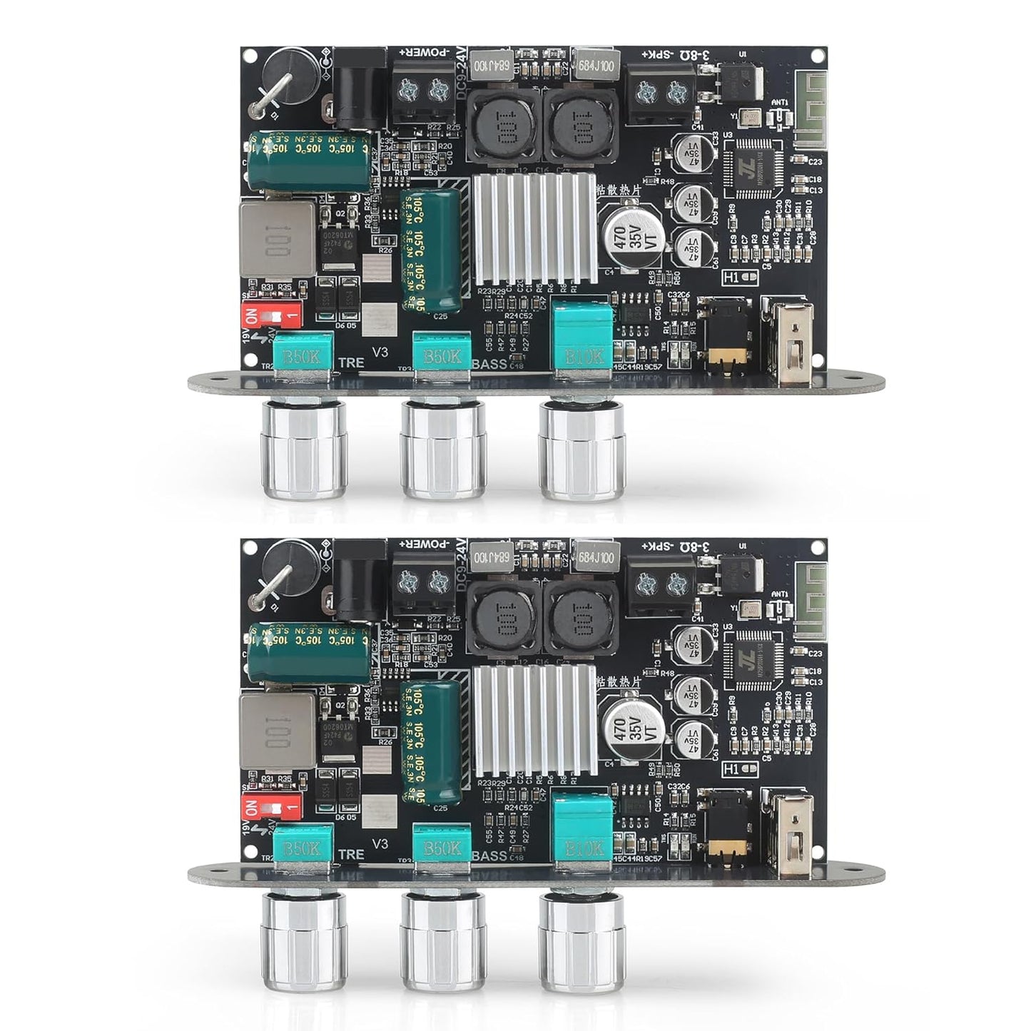 Wuzhi Audio 2PCS ZK-1001U 100W 9-24V, Mono Amplifier Board with TWS, Power Output, Vehicle Amplifier Wide Voltage Input