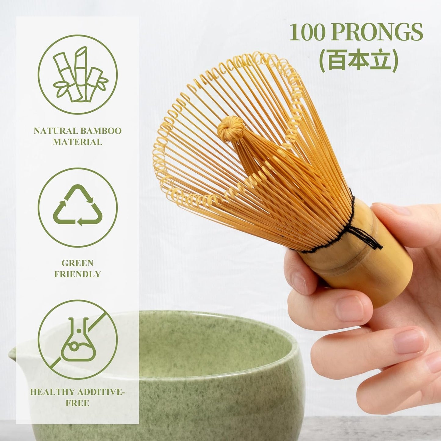 YIBO Matcha Whisk Set - Complete Ceramic Matcha Making Kit with Bamboo Whisk, Bowl & Tools | Mottled Green
