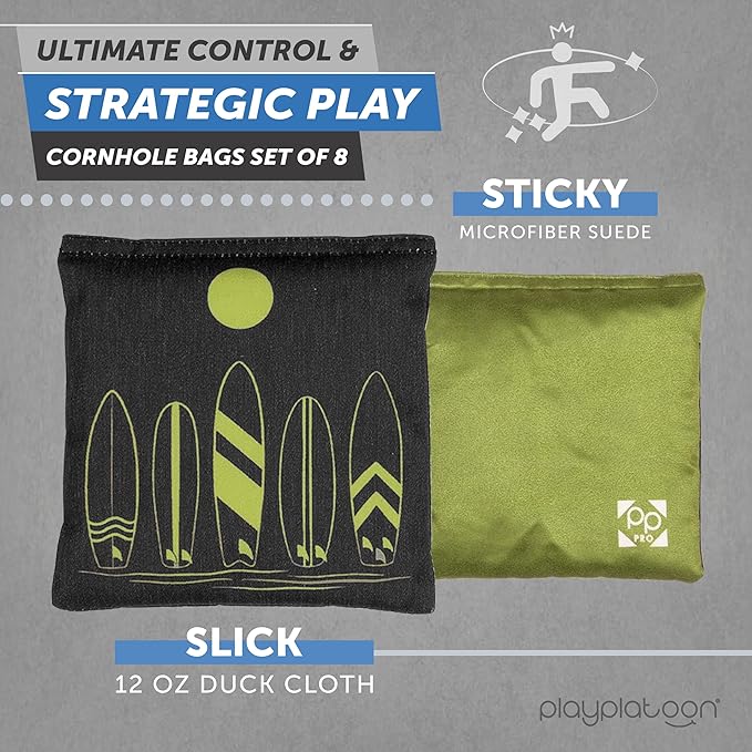 Professional Cornhole Bags - Set of 8 Regulation All Weather Double Sided - Sticky Side/Slick Side Bean Bags for Pro Corn Hole Game