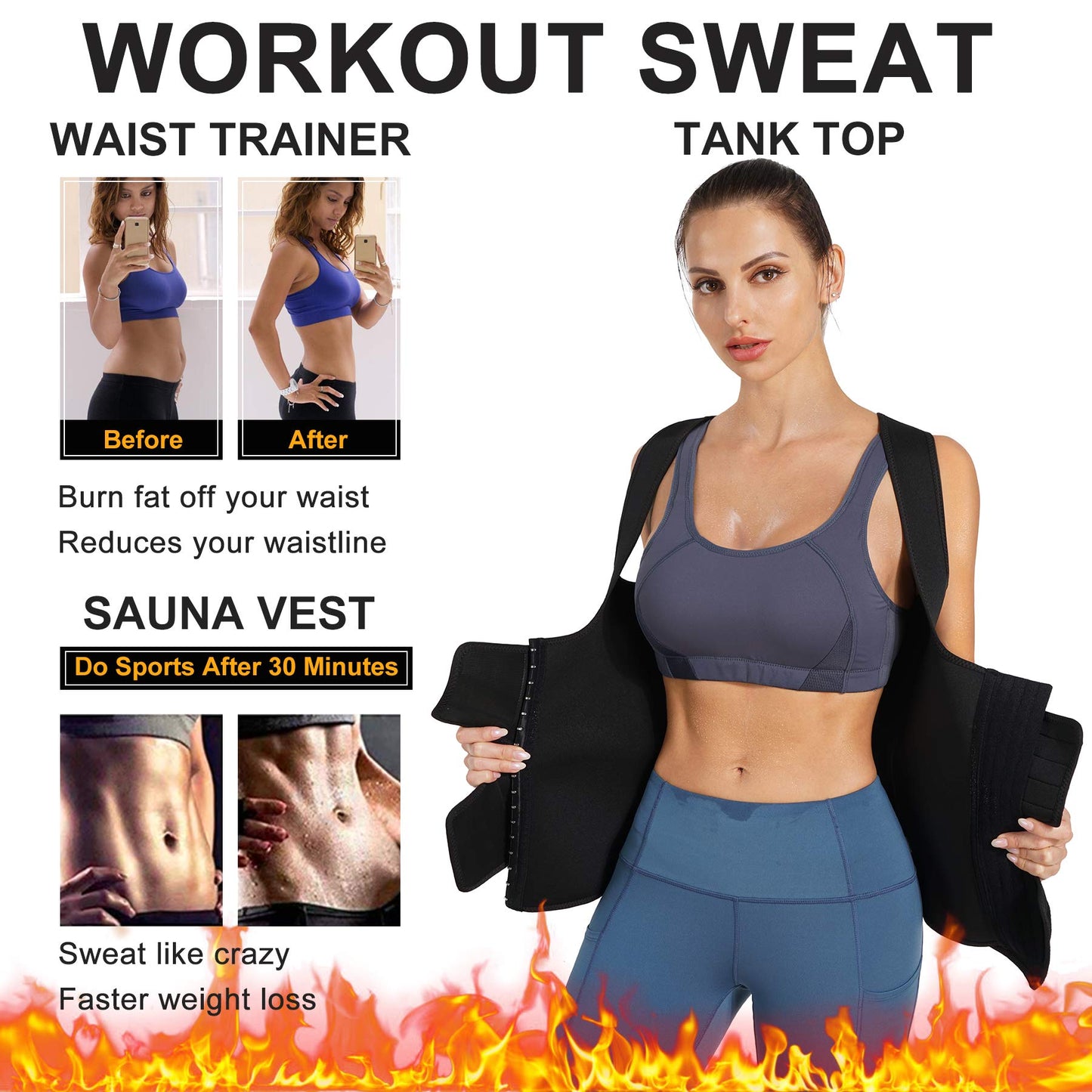 Nebility Women Sauna Sweat Vest Hot Neoprene Sauna Suit Weight Loss Workout Top Waist Trainer Shirt Body Shaper (Small, Black)