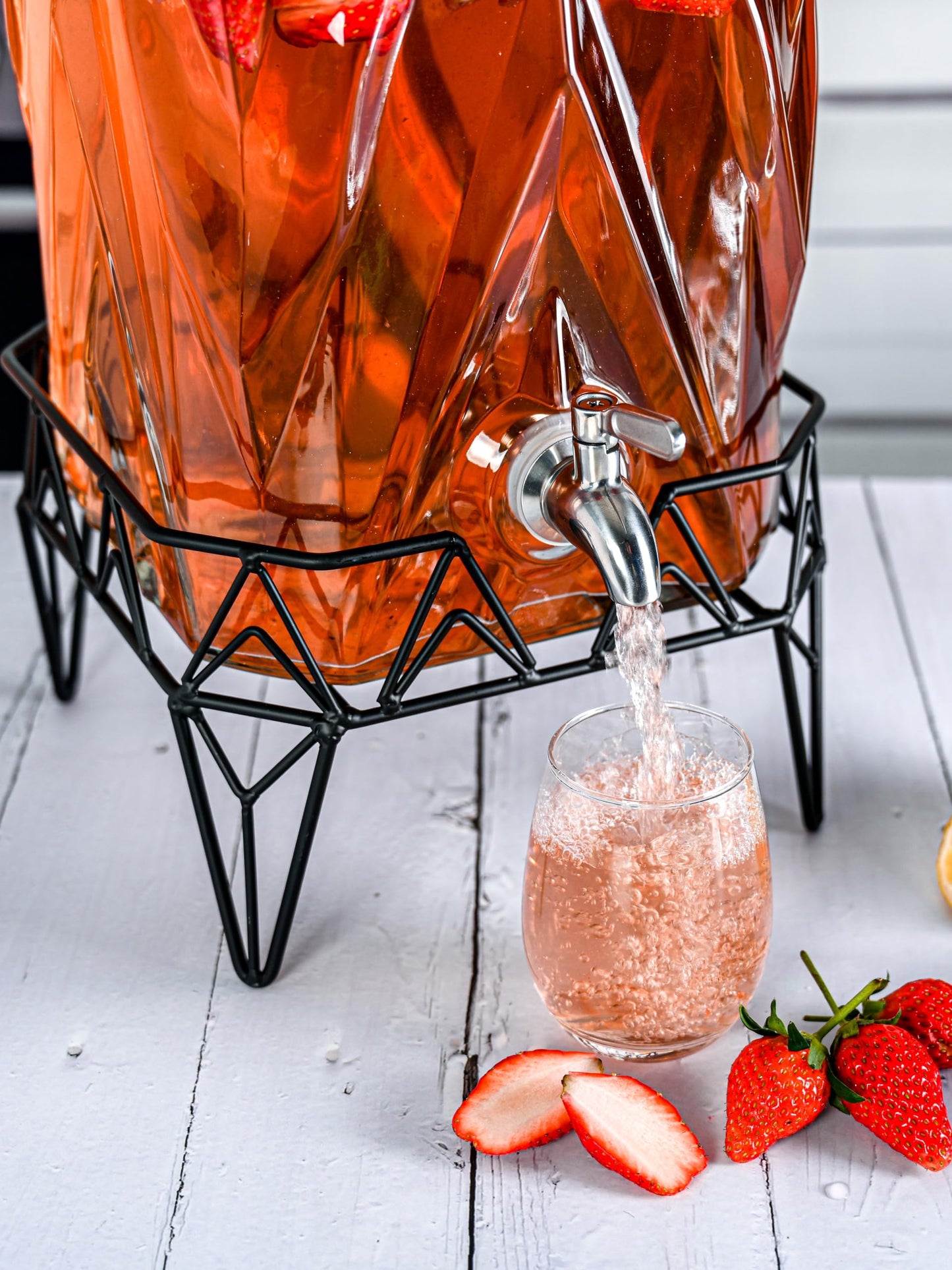 Glacial Ice Design Glass Beverage Dispenser with SS Spigot and Stand - 2.5 Gal
