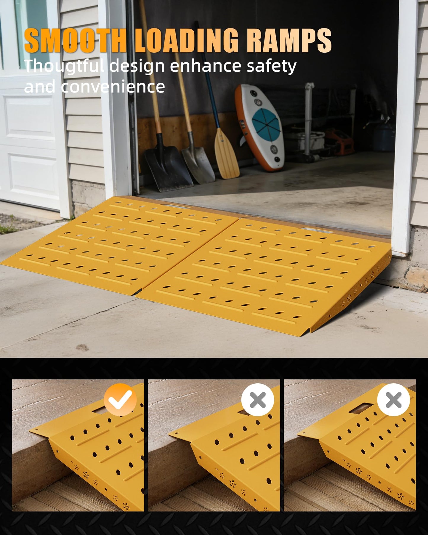 VNN 29" x 24" Shed Ramp - Yellow Loading Ramp for Riding Mower, 1 Pack Ramps for Shed，900 LB Capacity Alloy Loading Dock Ramp for Garages, Barns