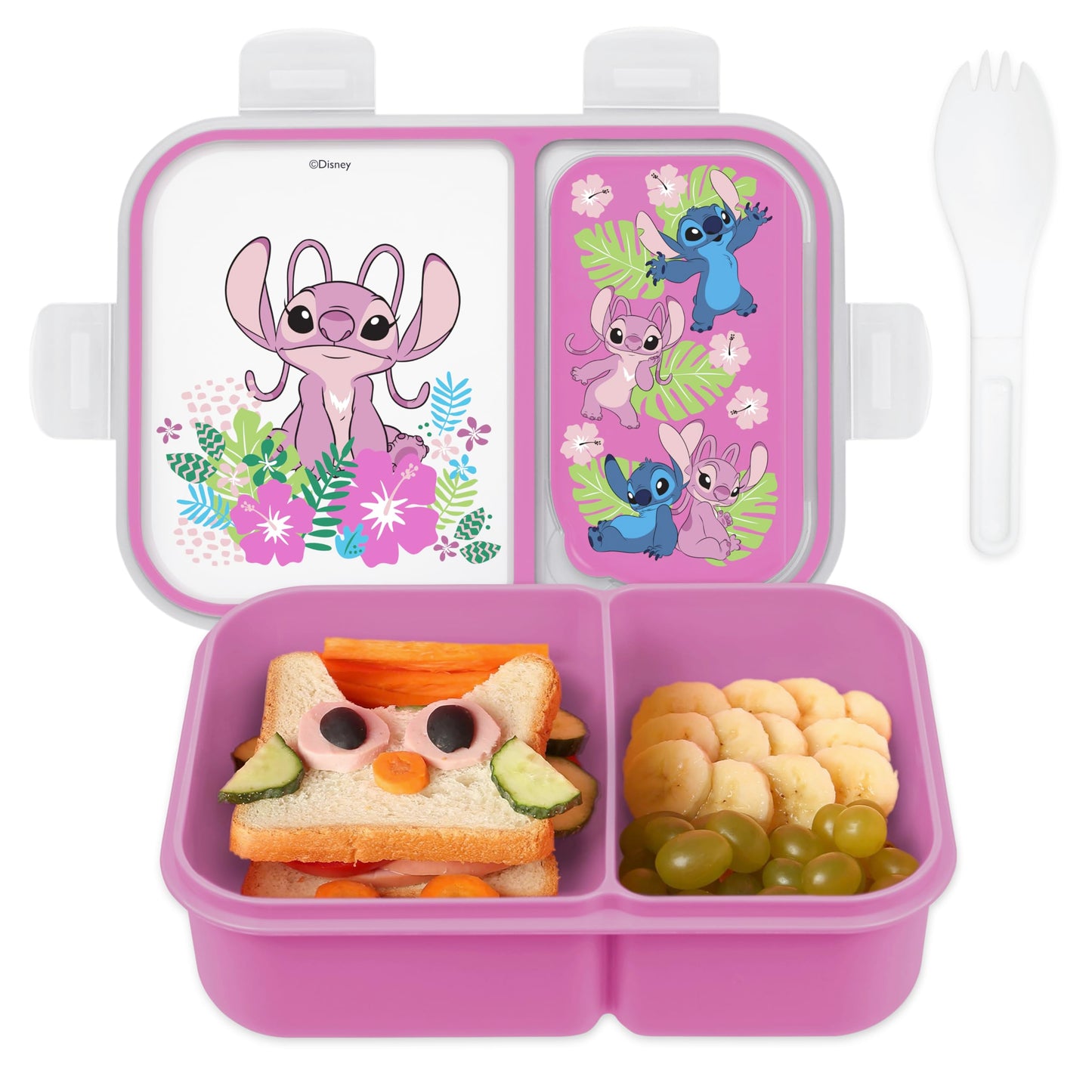 Best Brands Disney Bento Box– Leak-Proof Kids Lunch Box with Divided Compartments & Detachable Spork - Mickey & Minnie, Stitch, & Winnie the Pooh BPA Free Bento Box