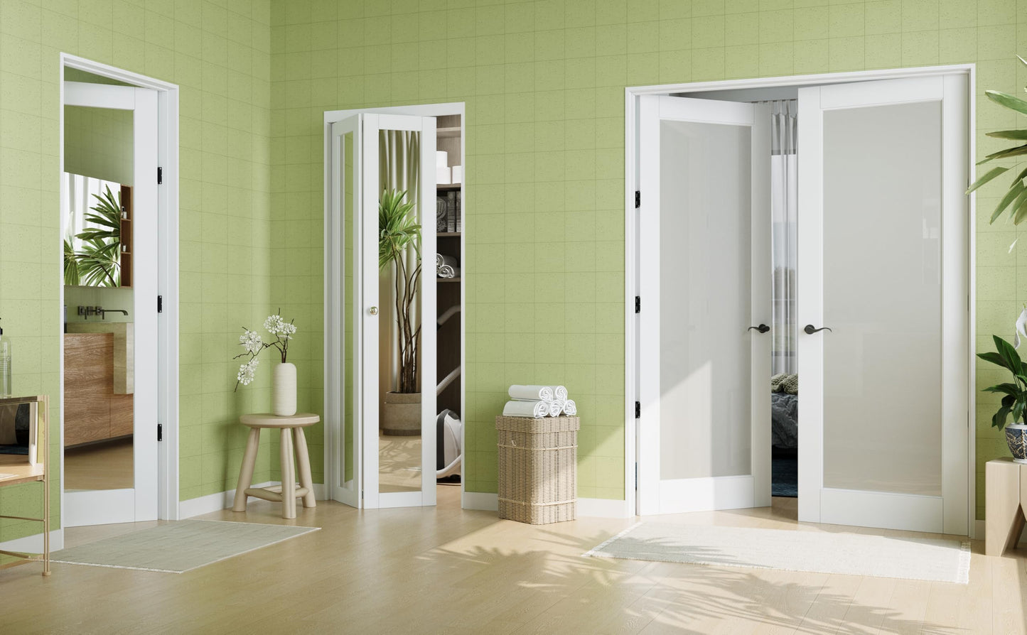 32" x 80" Slab Door, One Side Mirror Interior French Door, Pre-Finished Paintable Single Panel for Utility Room Pantry Closet as Prehung, Pocket, Bifold, Barn Doors-Shaker w/o Hardware, White Doors