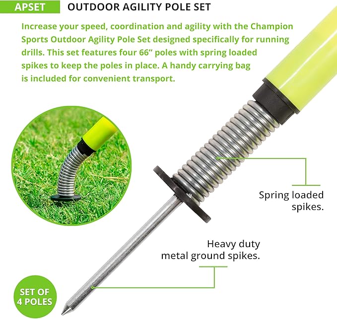 Champion Sports APSET Outdoor Agility Pole Set, Yellow