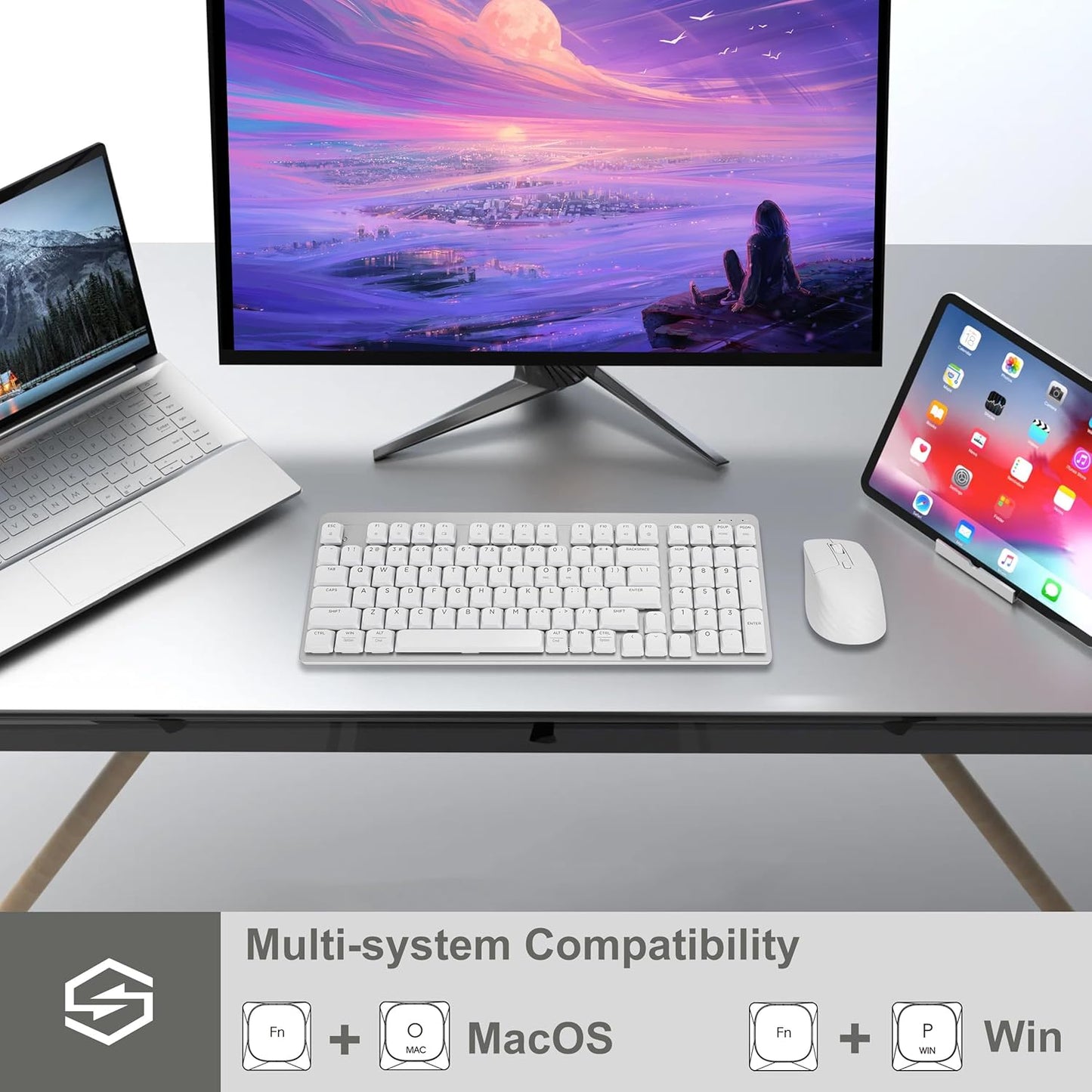 LeadsaiL 2.4Ghz 98-Key Wireless Keyboard and Mouse Combo, Cordless Mechanical Keyboard and Silent Mouse for Business